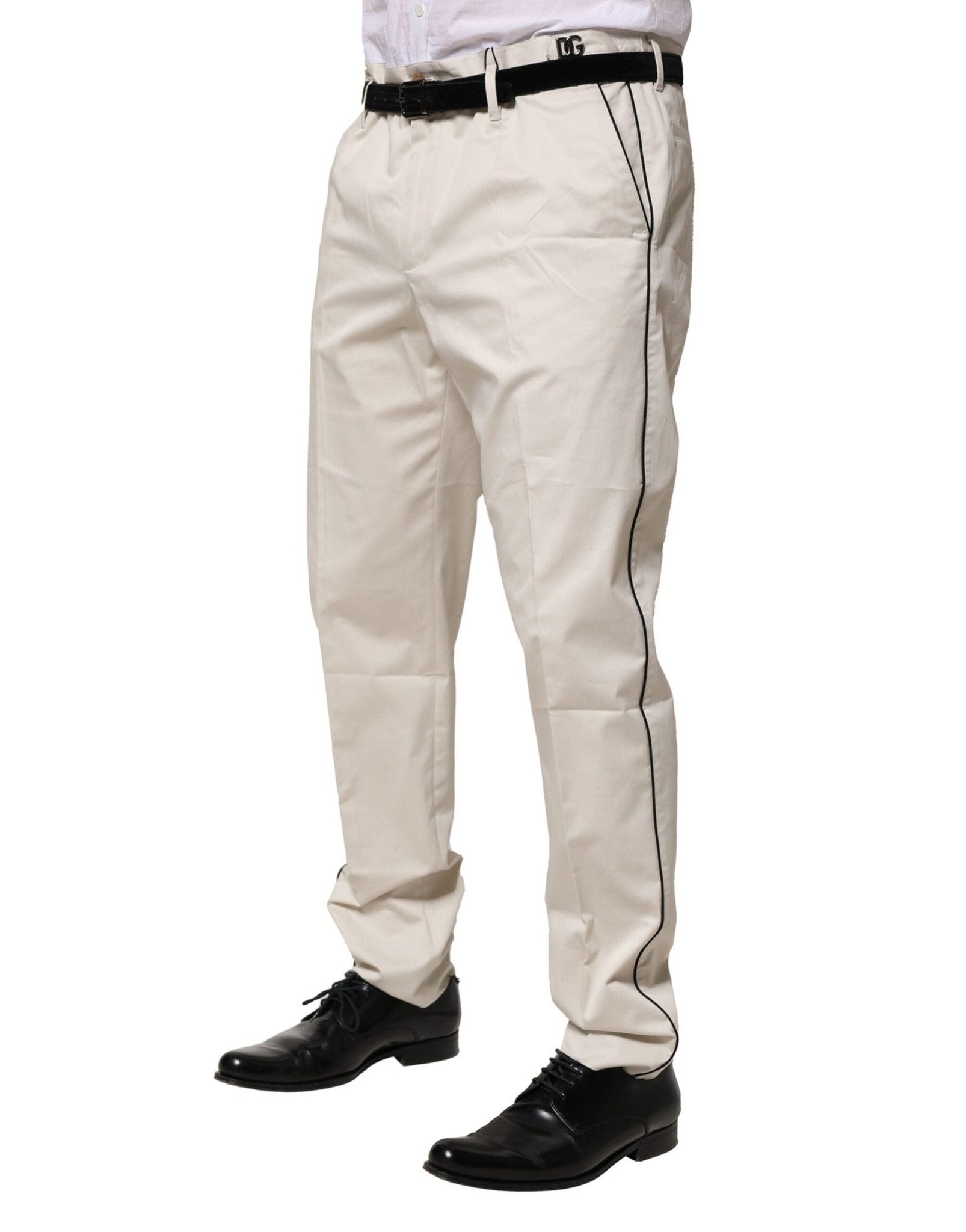 Dolce & Gabbana White Cotton Dress Slim Formal Pants - RIMODA