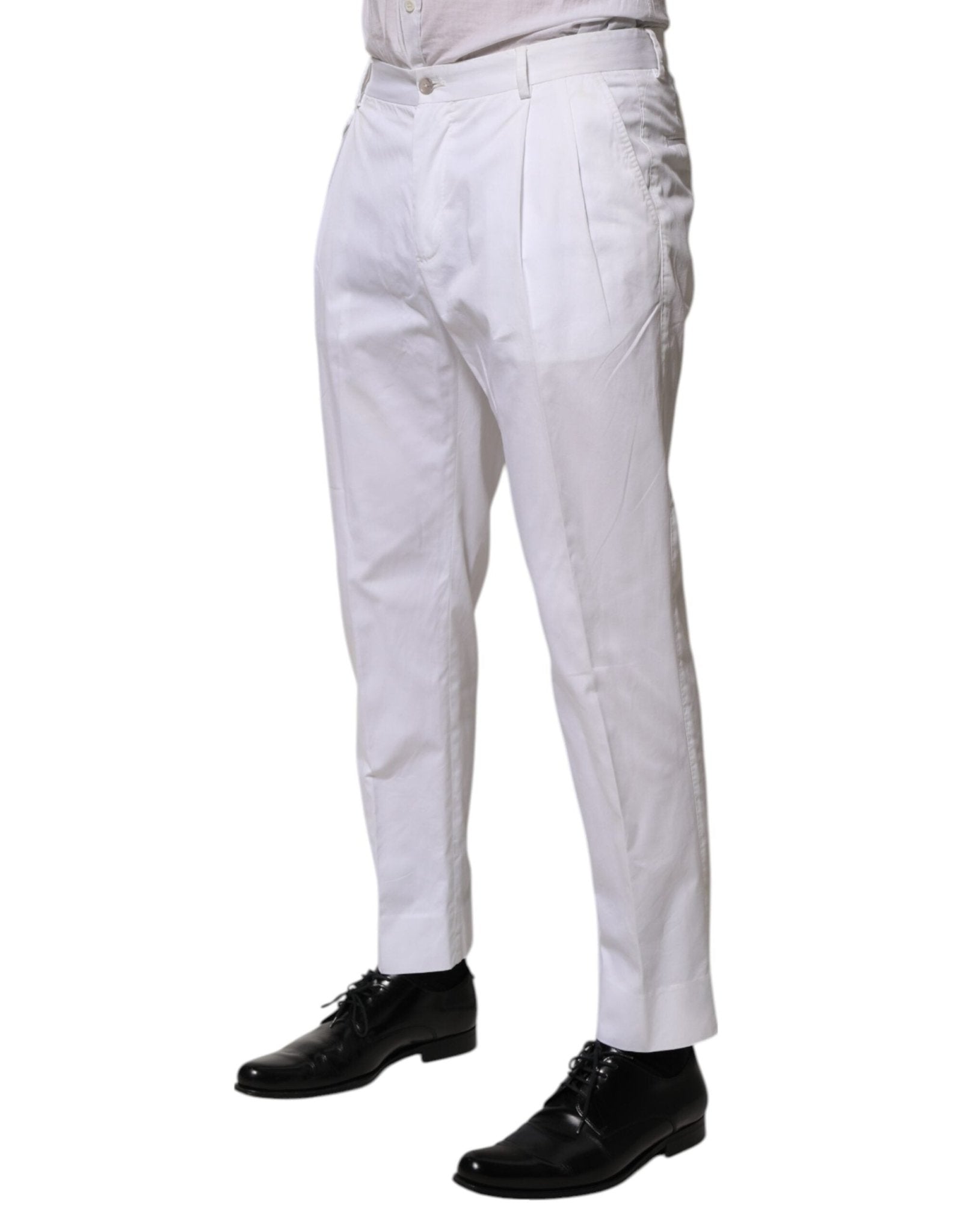 Dolce & Gabbana White Cotton Dress Slim Formal Trouser Pants - RIMODA