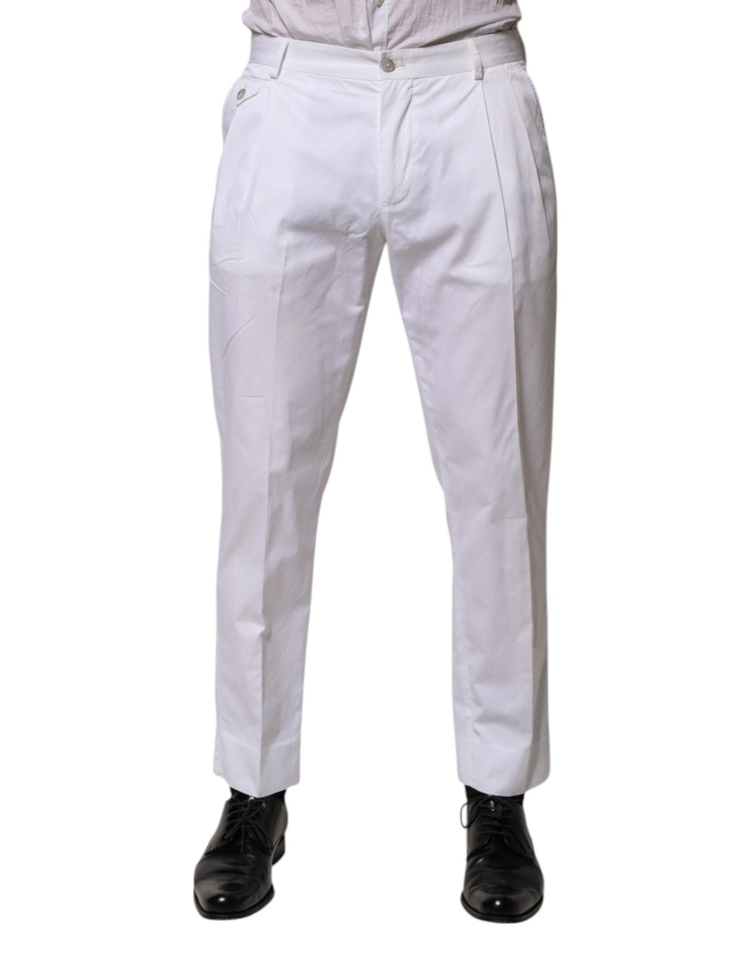 Dolce & Gabbana White Cotton Dress Slim Formal Trouser Pants - RIMODA