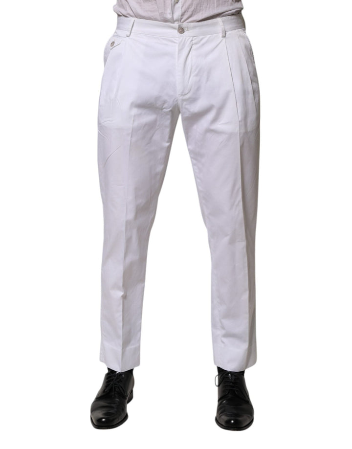 Dolce & Gabbana White Cotton Dress Slim Formal Trouser Pants - RIMODA
