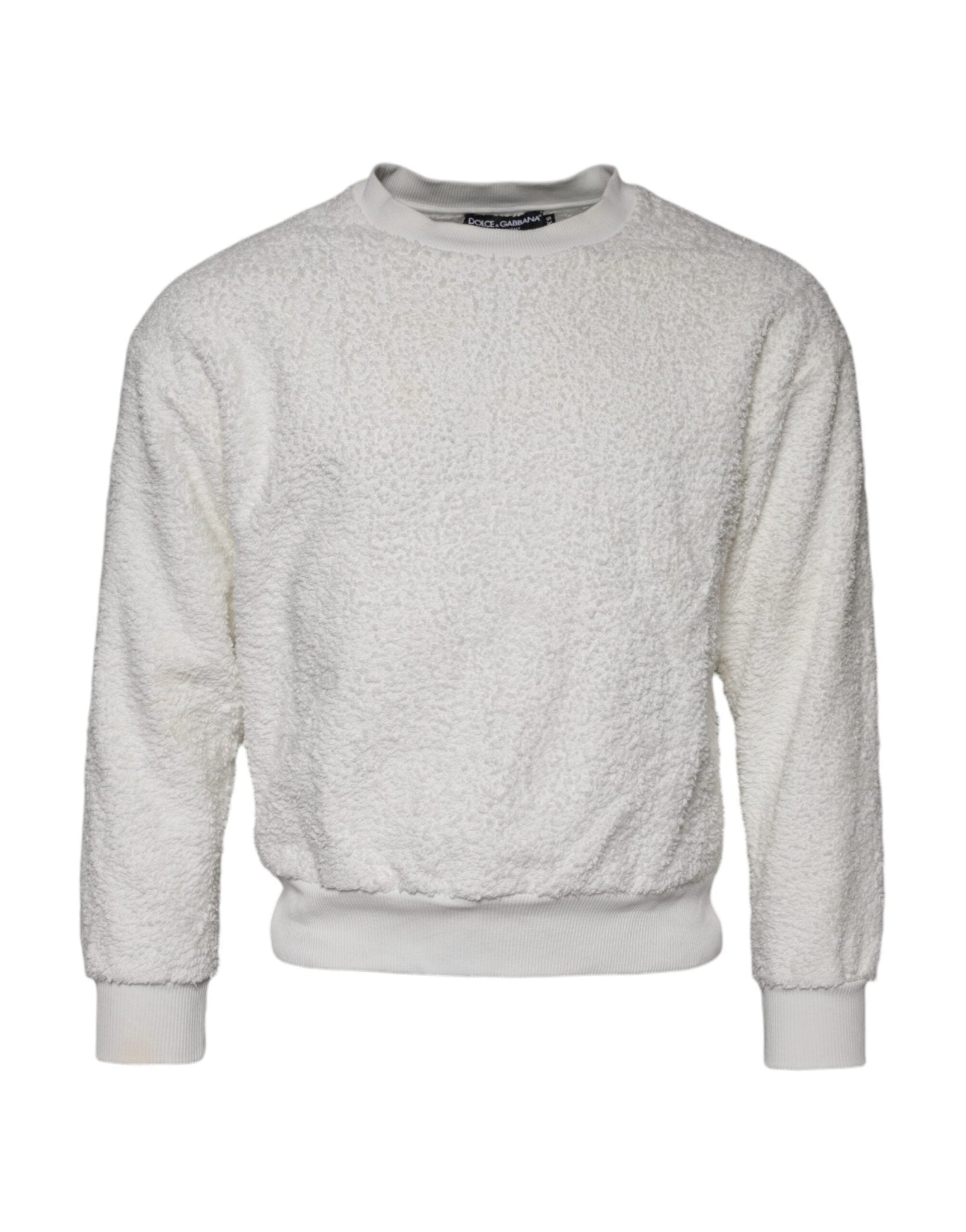 Dolce & Gabbana White Cotton Fleece Crew Neck Sweater - RIMODA