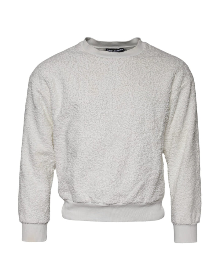 Dolce & Gabbana White Cotton Fleece Crew Neck Sweater - RIMODA