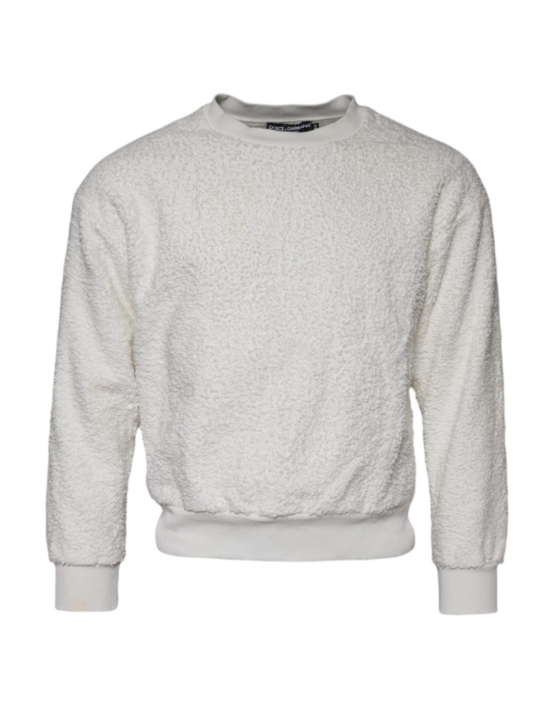 Dolce & Gabbana White Cotton Fleece Crew Neck Sweater - RIMODA
