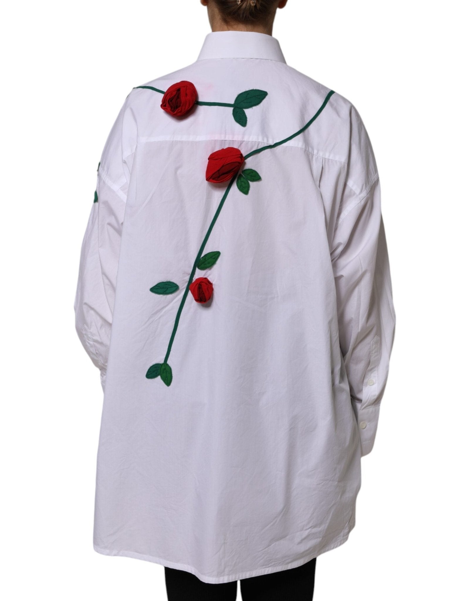 Dolce & Gabbana White Cotton Floral Appliques Dress Shirt Top - RIMODA