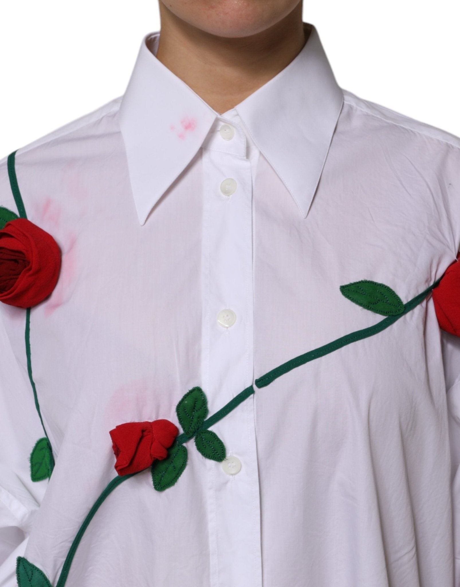 Dolce & Gabbana White Cotton Floral Appliques Dress Shirt Top - RIMODA