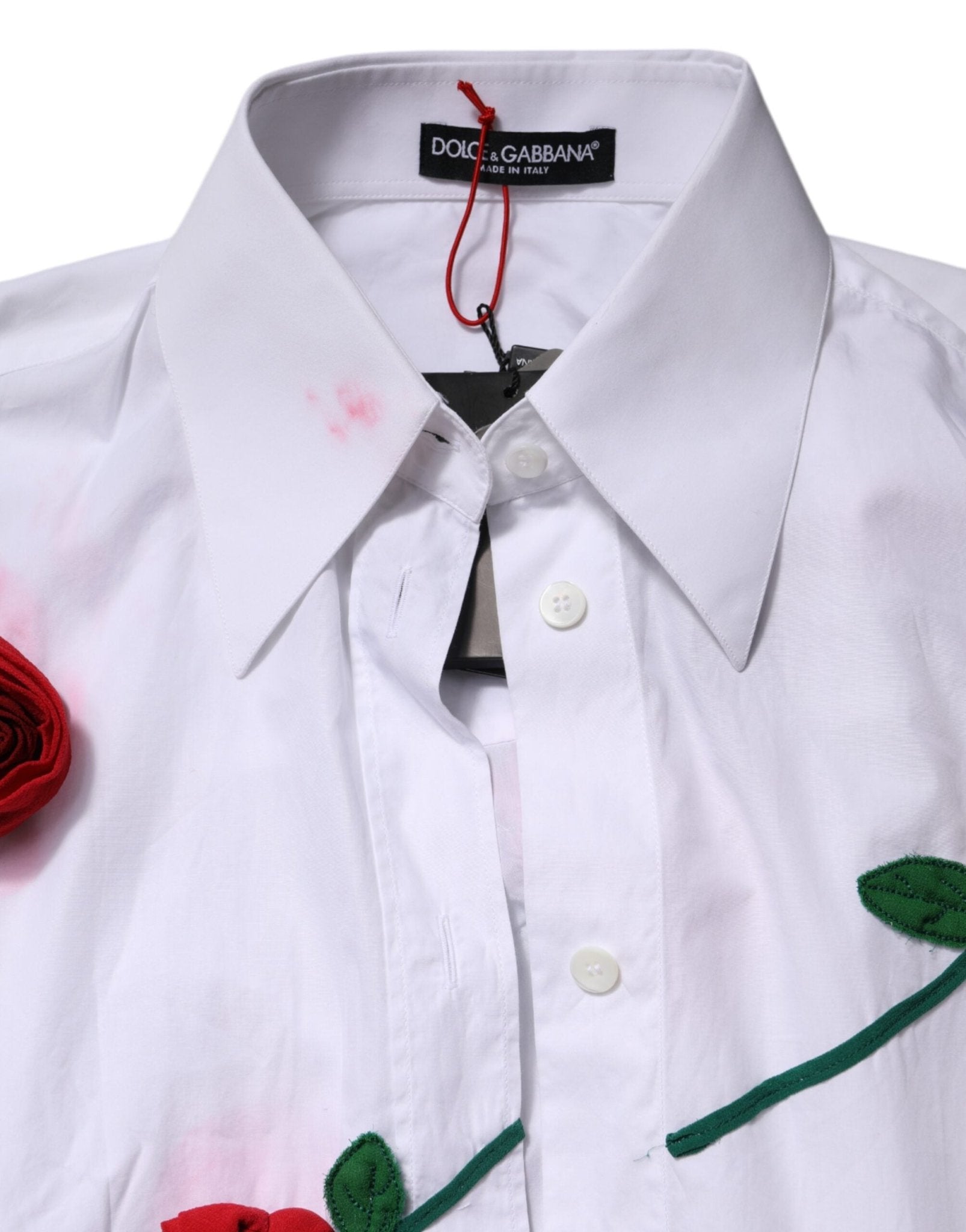 Dolce & Gabbana White Cotton Floral Appliques Dress Shirt Top - RIMODA