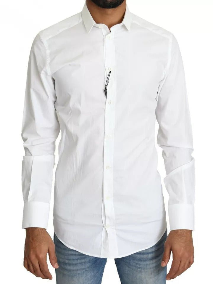 Dolce & Gabbana White Cotton Formal Dress Top GOLD Shirt - RIMODA