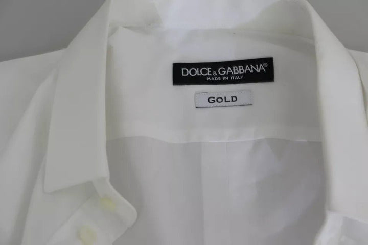 Dolce & Gabbana White Cotton Formal Dress Top GOLD Shirt - RIMODA