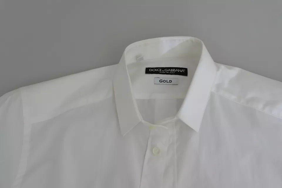 Dolce & Gabbana White Cotton Formal Dress Top GOLD Shirt - RIMODA