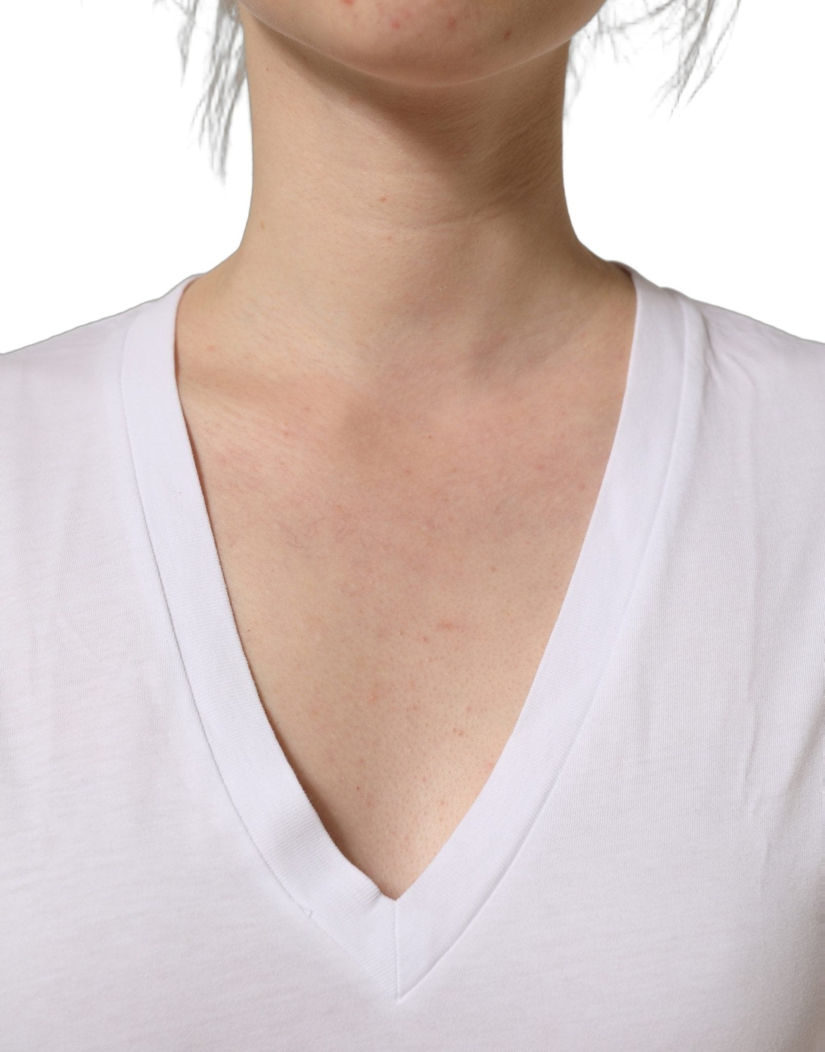 Dolce & Gabbana White Cotton Gold DG Logo V-Neck T-shirt - RIMODA
