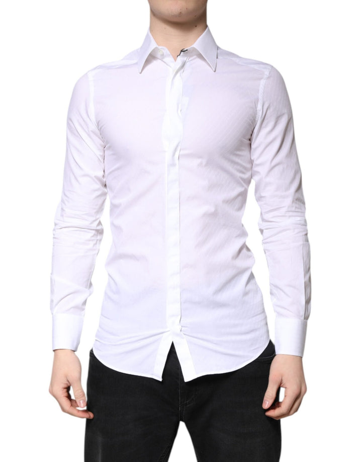 Dolce & Gabbana White Cotton GOLD Dress Formal Collared Shirt - RIMODA
