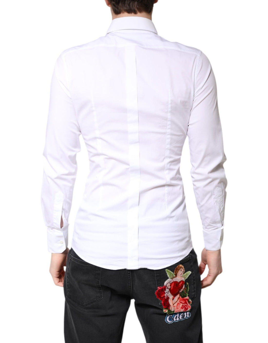 Dolce & Gabbana White Cotton GOLD Dress Formal Collared Shirt - RIMODA