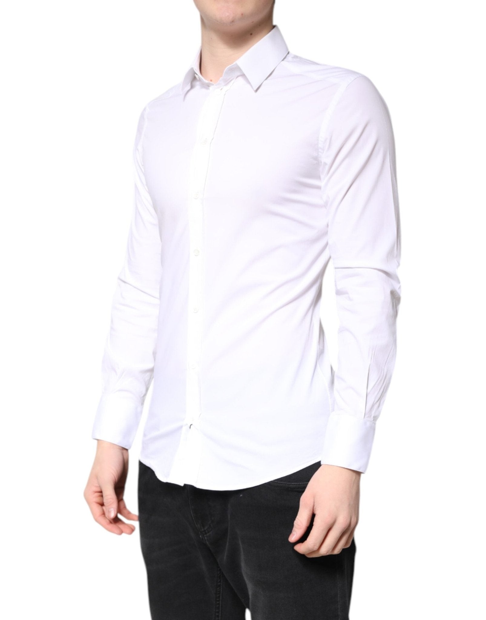 Dolce & Gabbana White Cotton GOLD Dress Formal Collared Shirt - RIMODA
