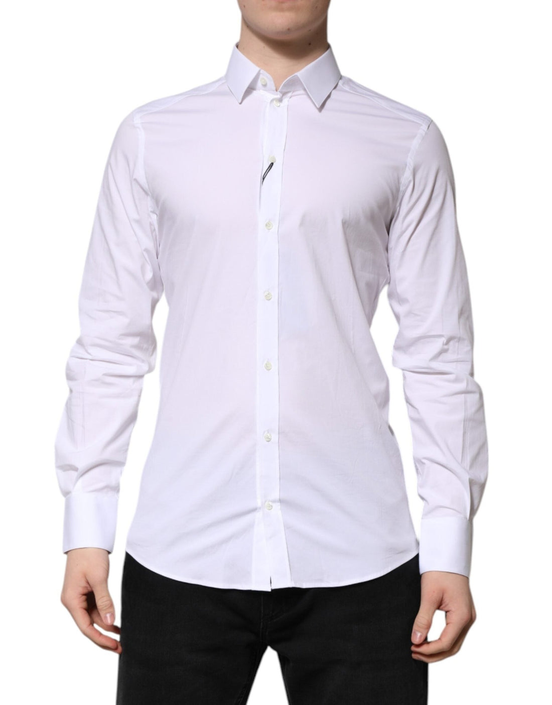 Dolce & Gabbana White Cotton GOLD Long Sleeve Men Dress Shirt - RIMODA