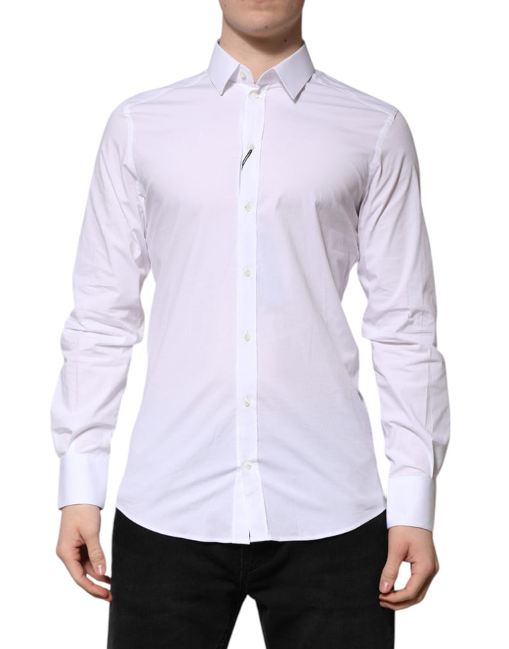 Dolce & Gabbana White Cotton GOLD Long Sleeve Men Dress Shirt - RIMODA