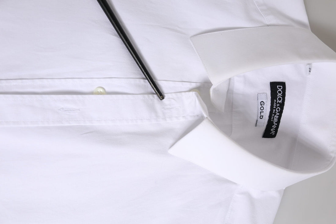 Dolce & Gabbana White Cotton GOLD Long Sleeve Men Dress Shirt - RIMODA