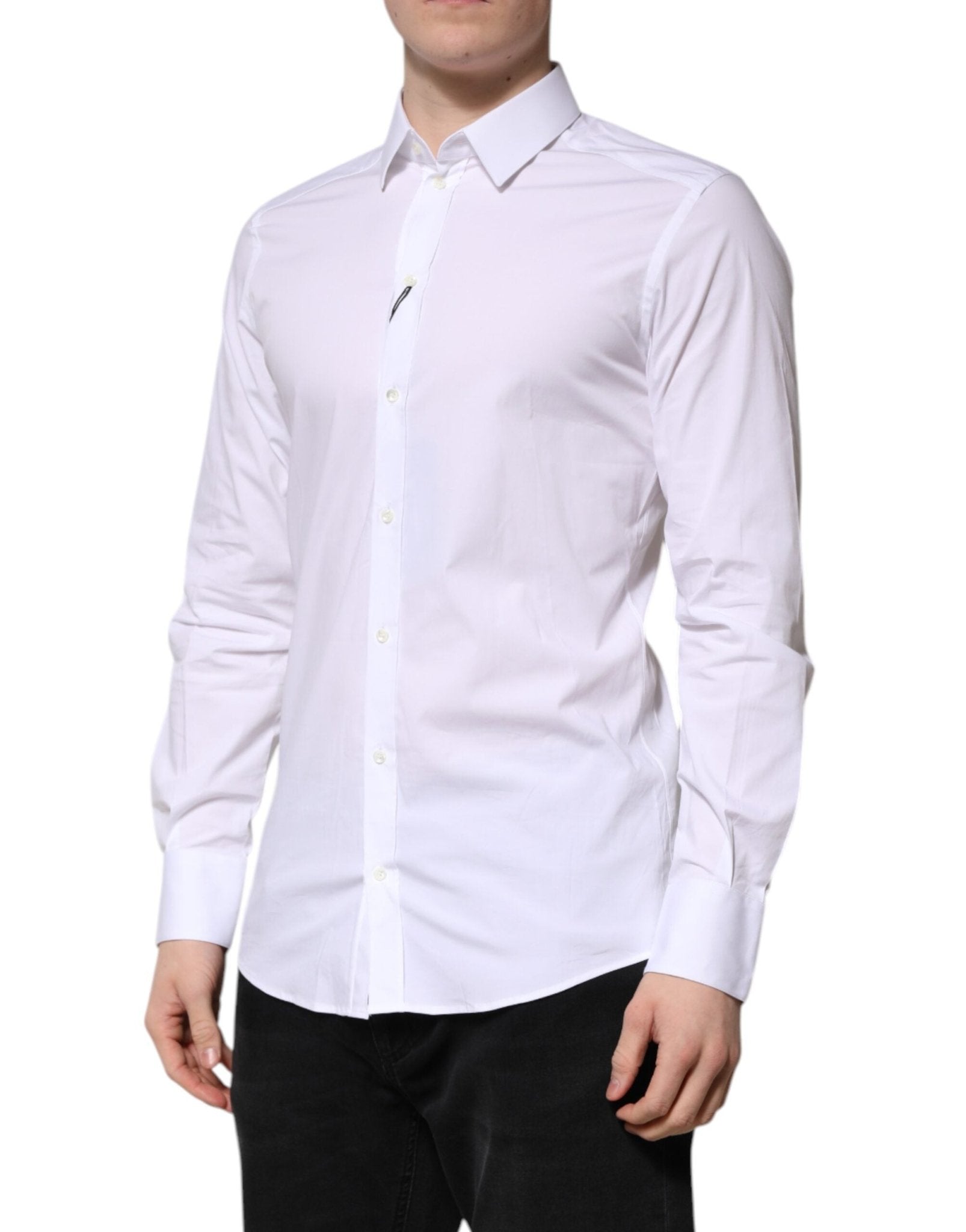 Dolce & Gabbana White Cotton GOLD Long Sleeve Men Dress Shirt - RIMODA