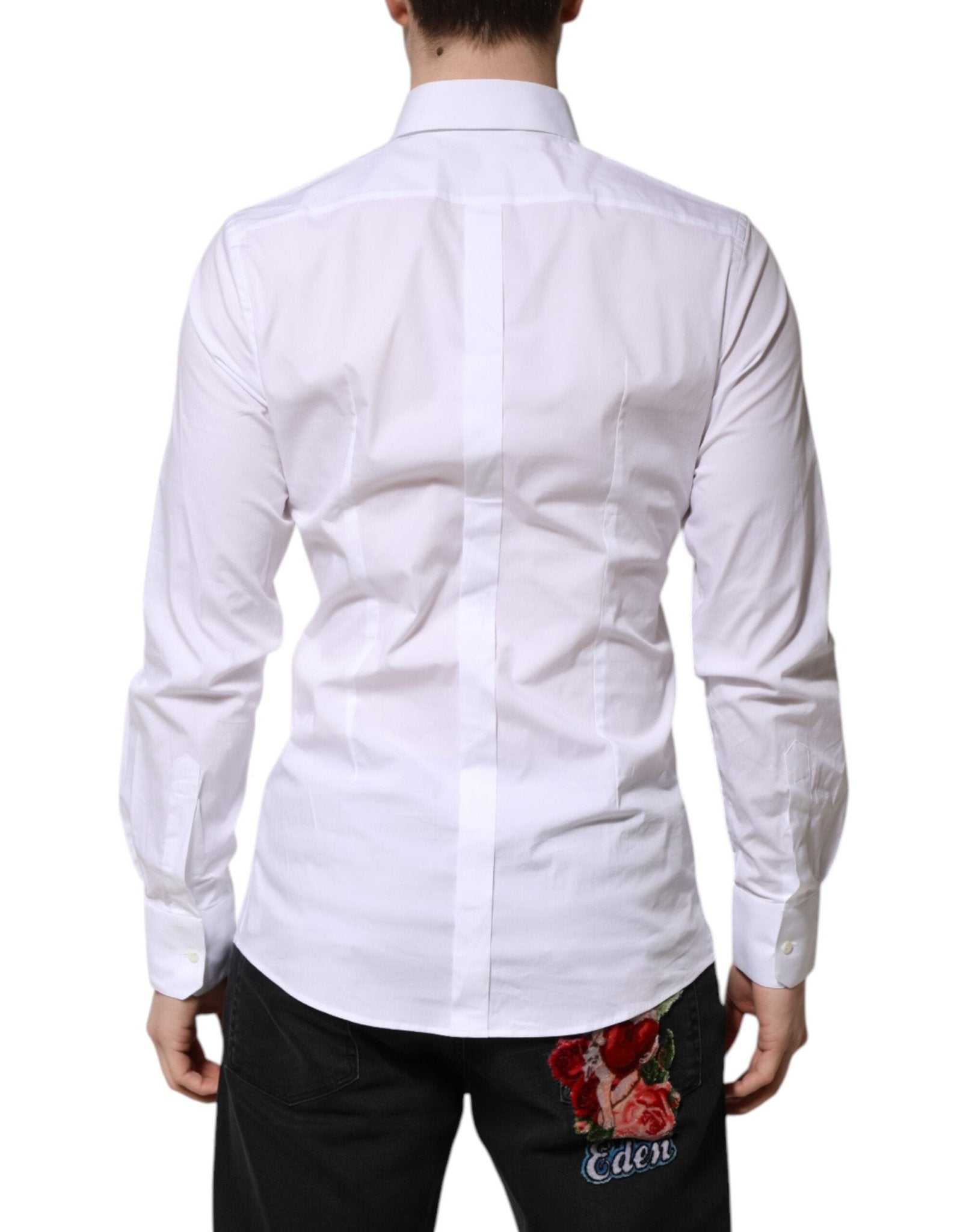 Dolce & Gabbana White Cotton GOLD Long Sleeve Men Dress Shirt - RIMODA