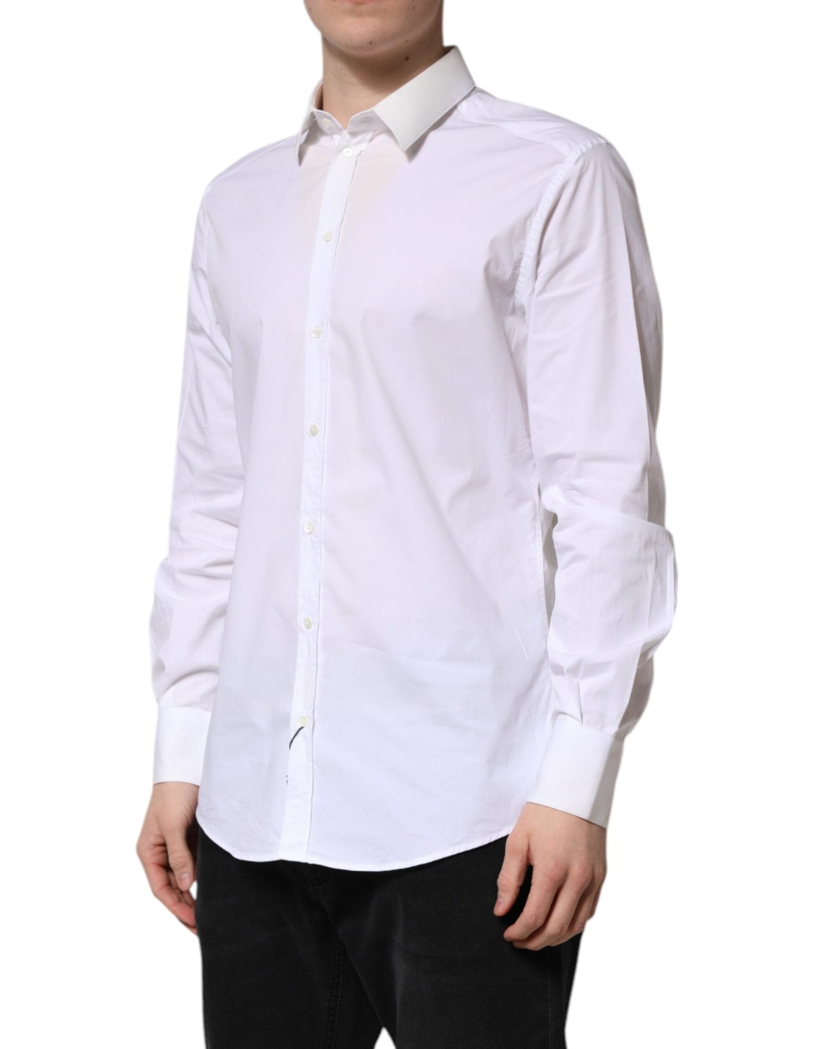 Dolce & Gabbana White Cotton GOLD Long Sleeves Dress Shirt - RIMODA