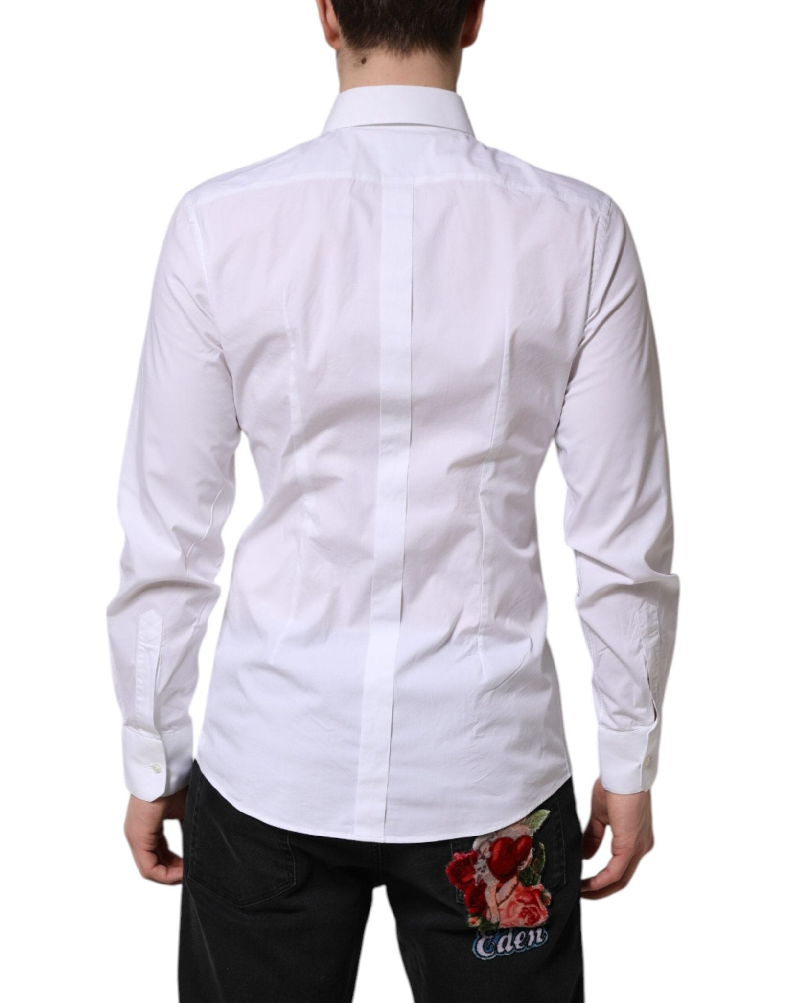 Dolce & Gabbana White Cotton GOLD Long Sleeves Dress Shirt - RIMODA