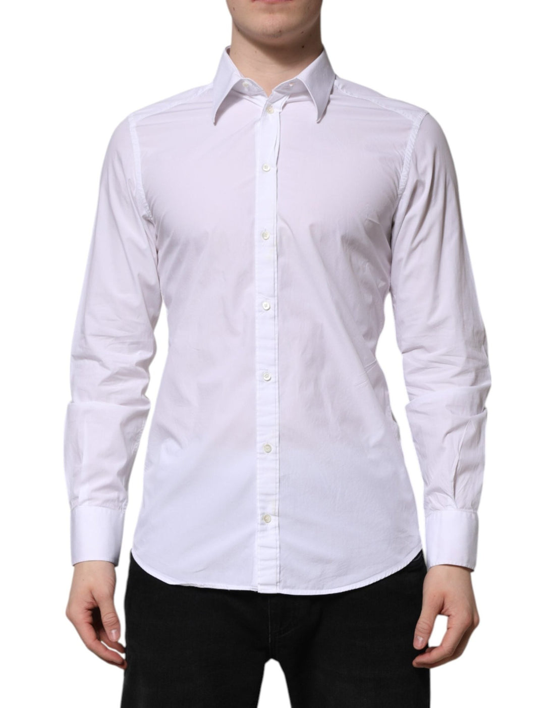 Dolce & Gabbana White Cotton GOLD Long Sleeves Dress Shirt - RIMODA