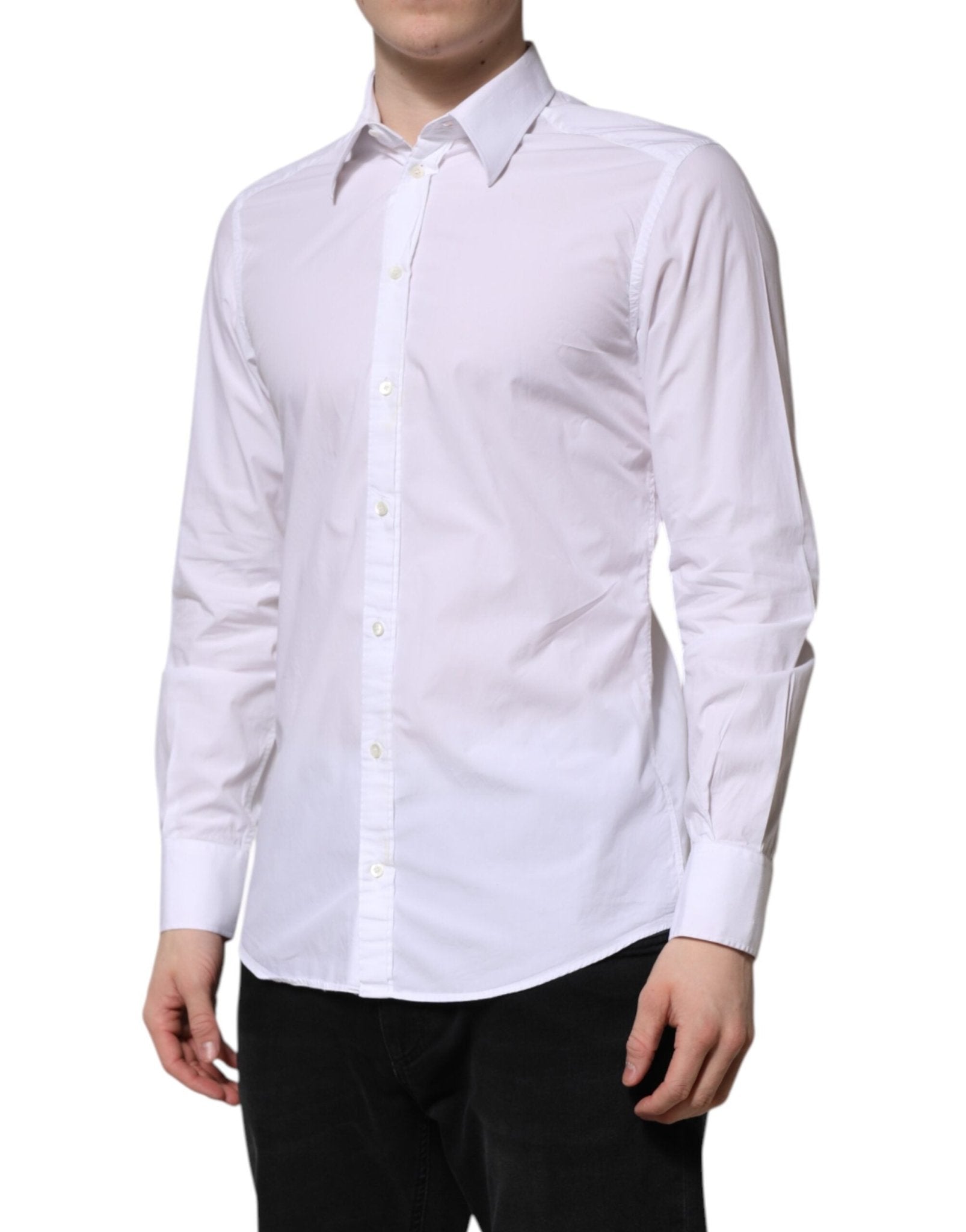 Dolce & Gabbana White Cotton GOLD Long Sleeves Dress Shirt - RIMODA