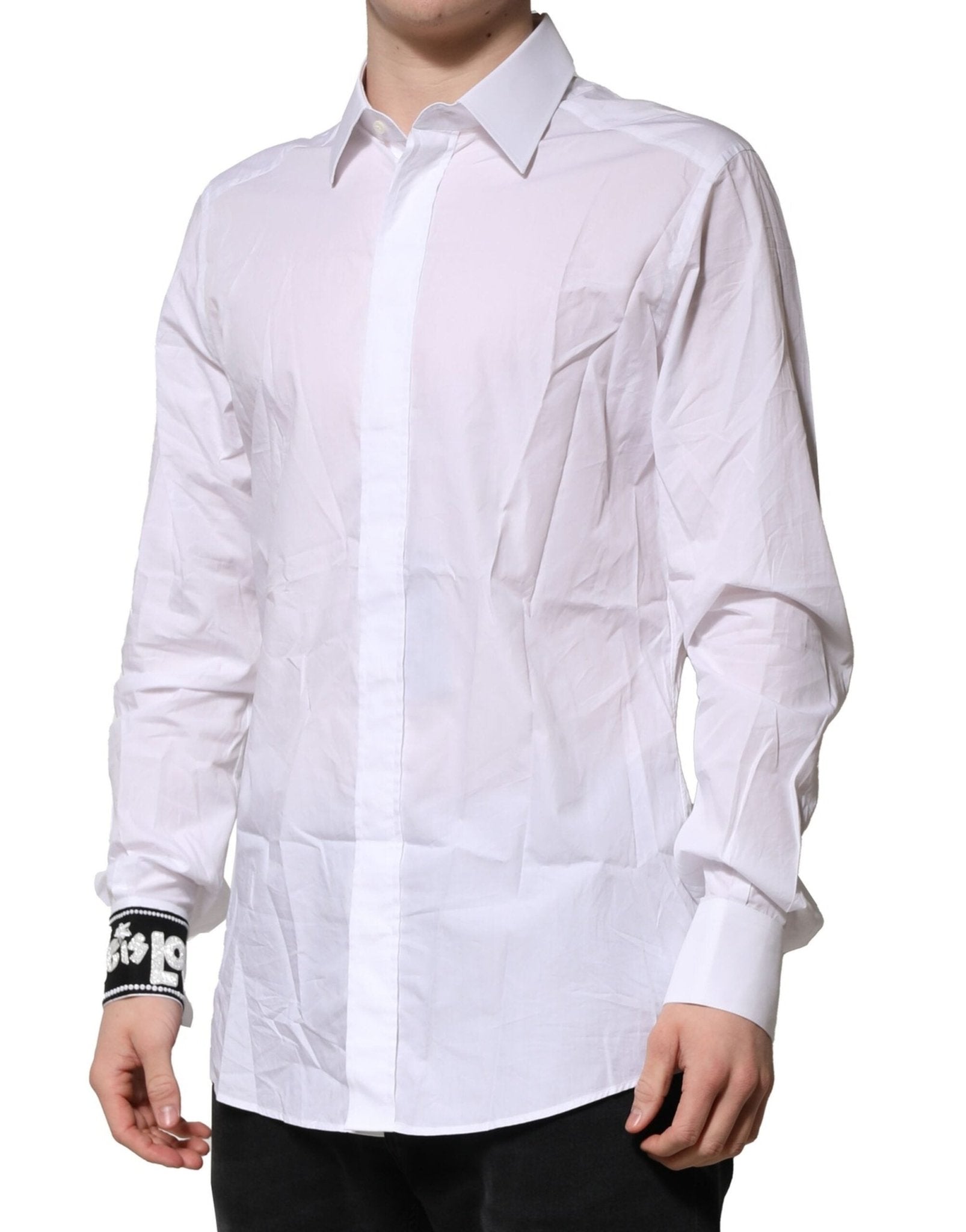 Dolce & Gabbana White Cotton GOLD Long Sleeves Formal Shirt - RIMODA