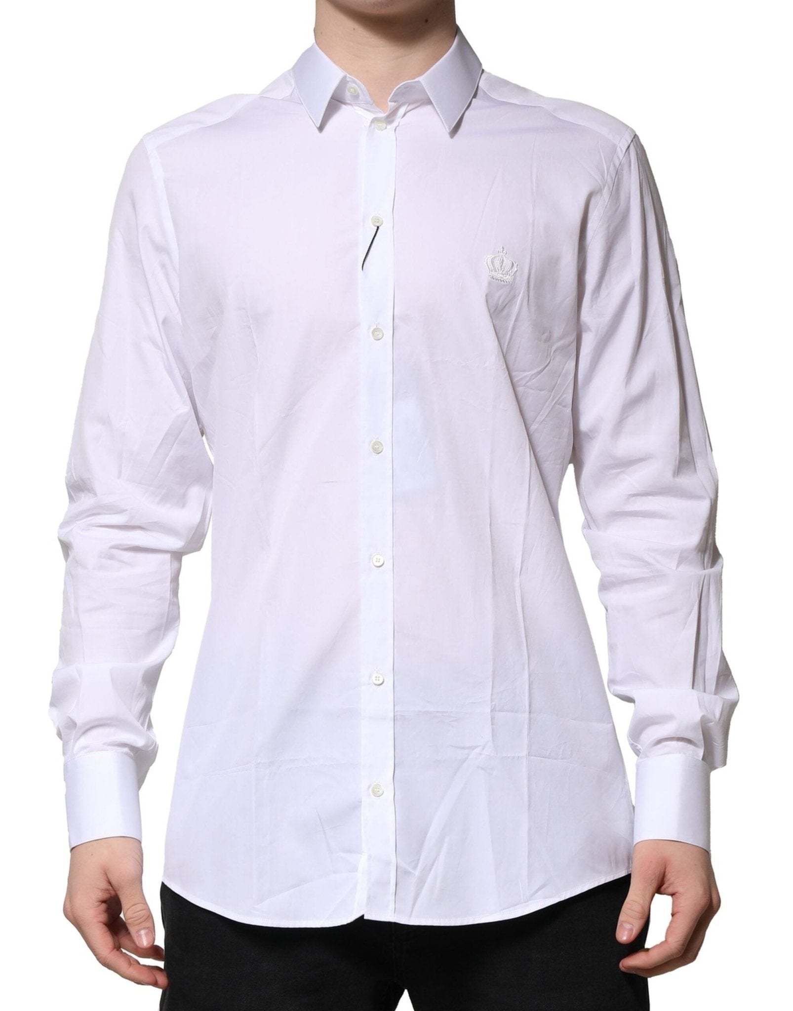 Dolce & Gabbana White Cotton GOLD Long Sleeves Formal Shirt - RIMODA
