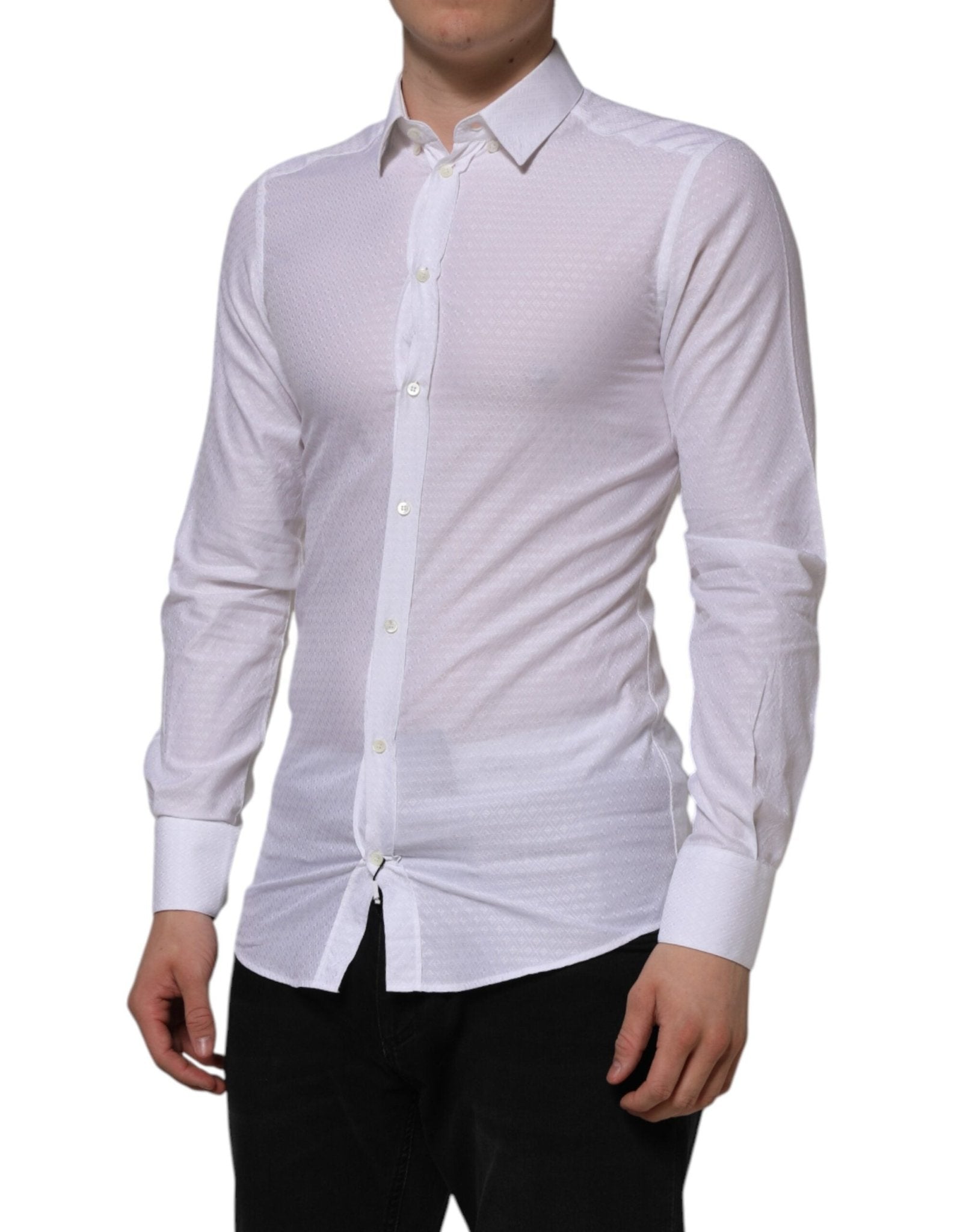 Dolce & Gabbana White Cotton GOLD Long Sleeves Formal Shirt - RIMODA