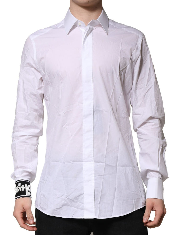 Dolce & Gabbana White Cotton GOLD Long Sleeves Formal Shirt - RIMODA