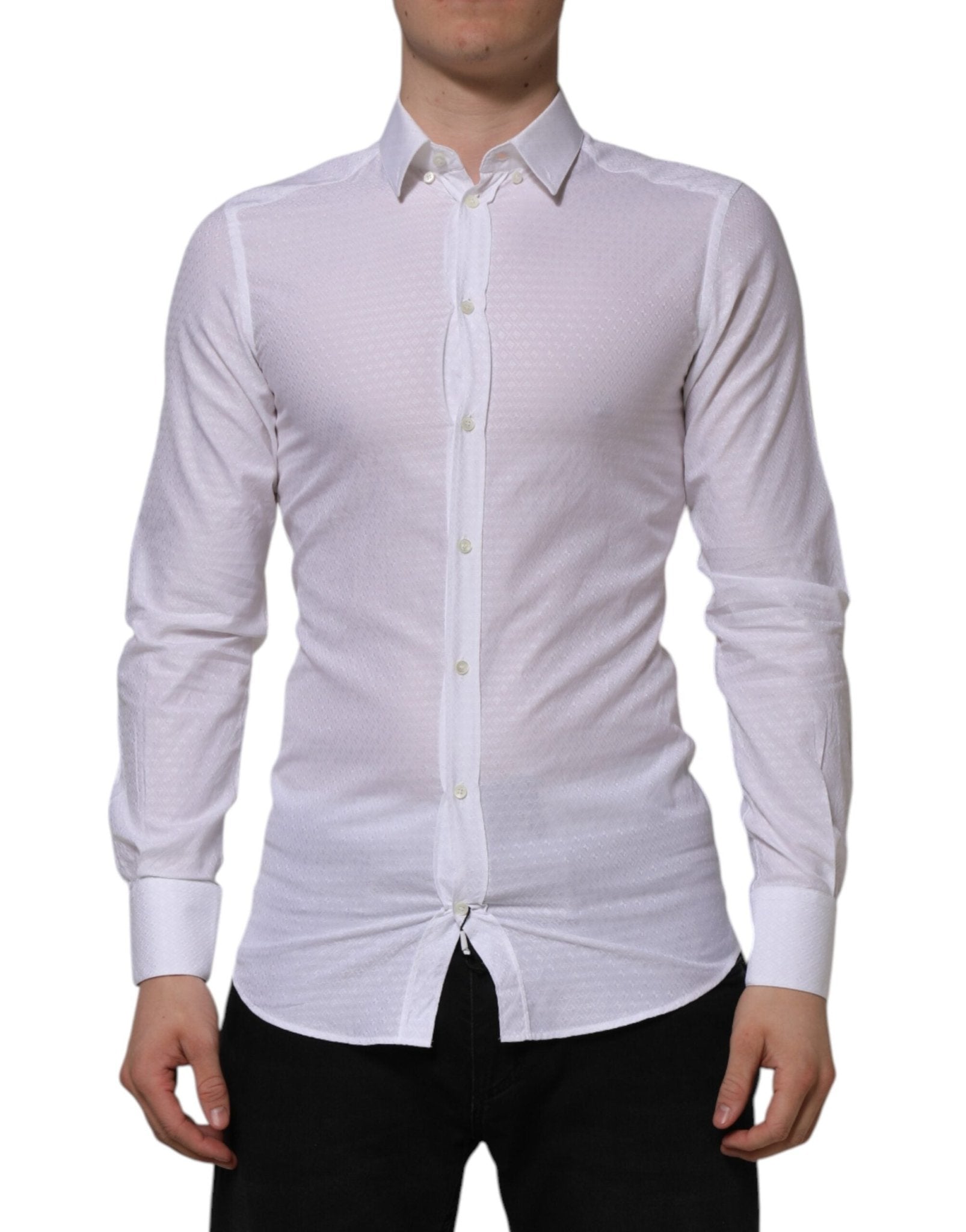 Dolce & Gabbana White Cotton GOLD Long Sleeves Formal Shirt - RIMODA