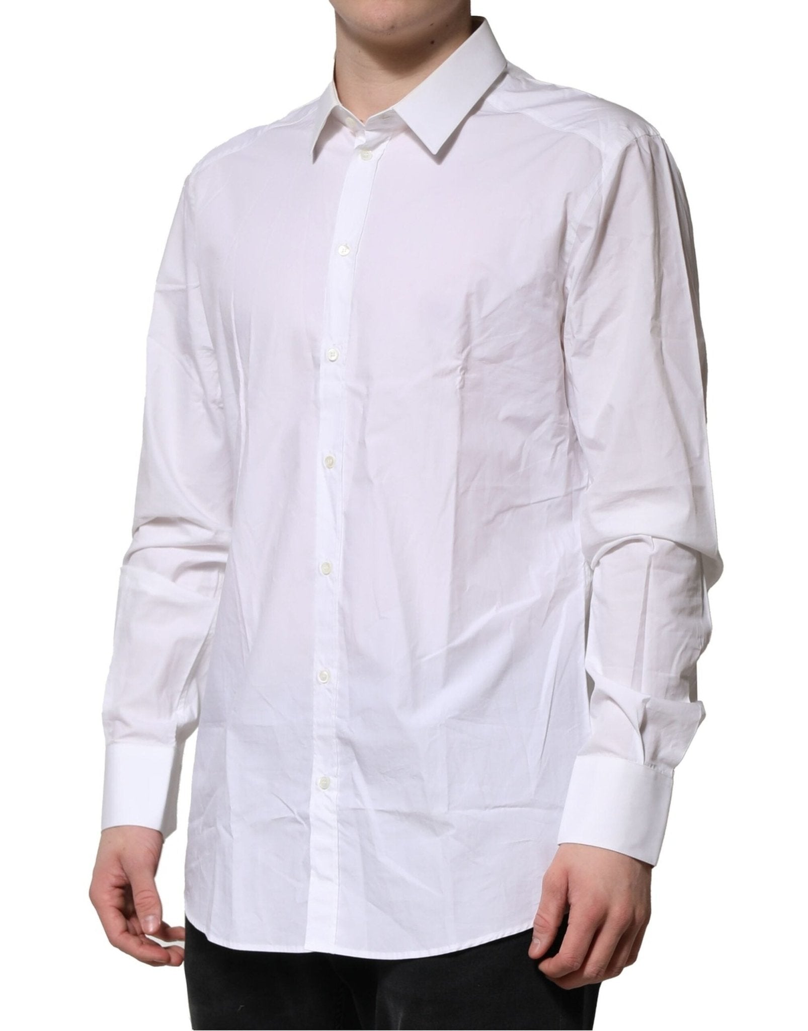 Dolce & Gabbana White Cotton GOLD Long Sleeves Formal Shirt - RIMODA