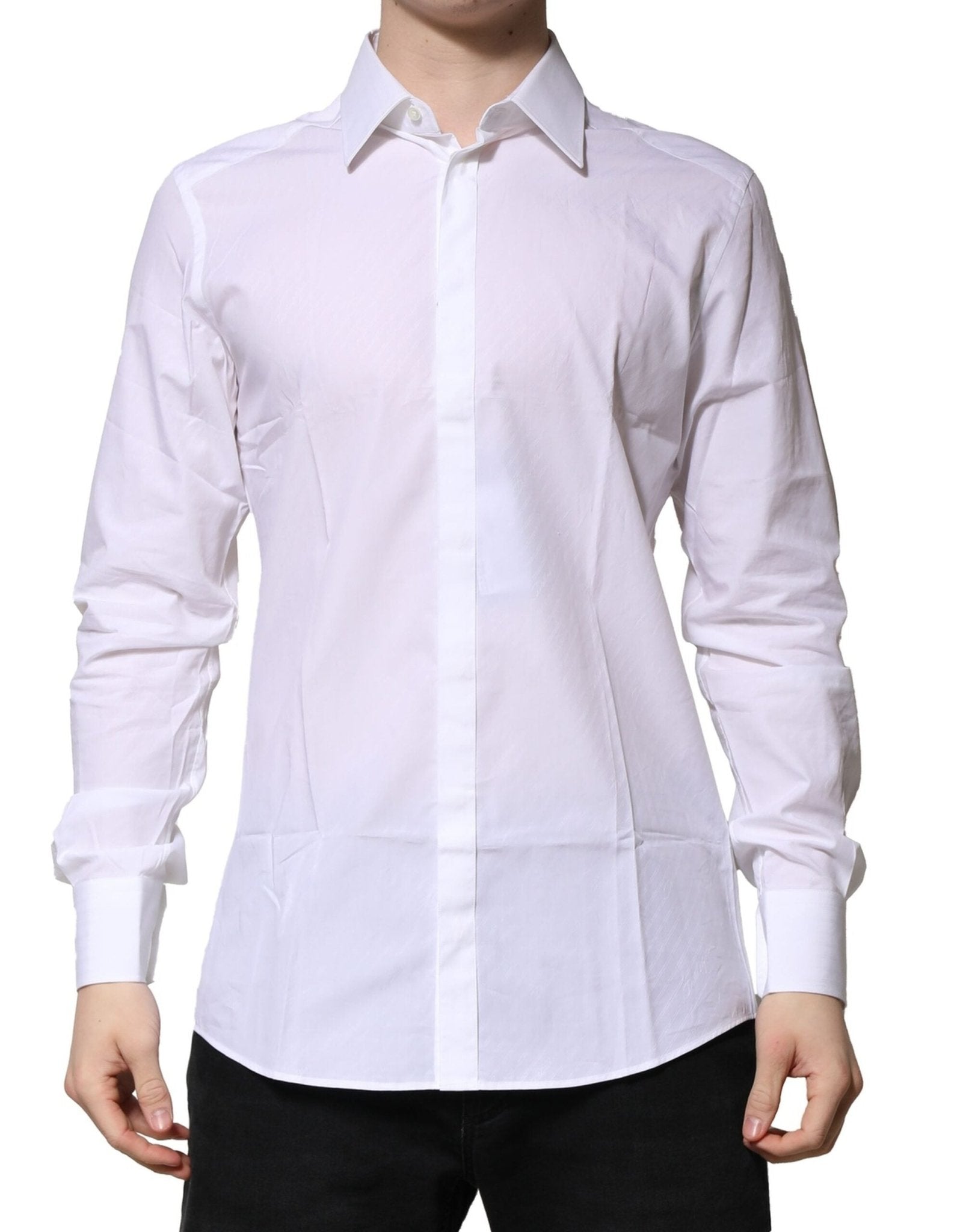 Dolce & Gabbana White Cotton GOLD Long Sleeves Formal Shirt - RIMODA