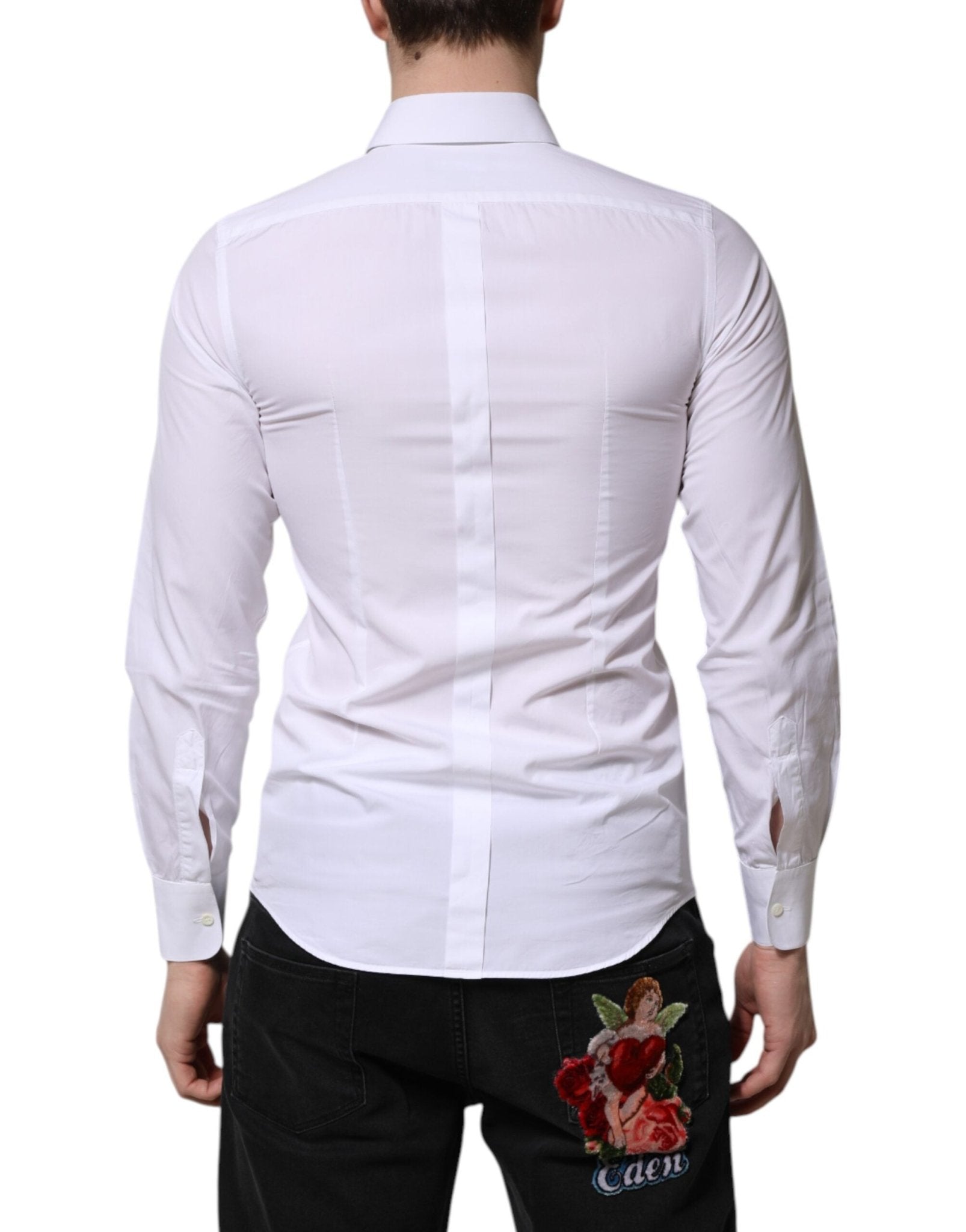 Dolce & Gabbana White Cotton GOLD Long Sleeves Men Dress Shirt - RIMODA