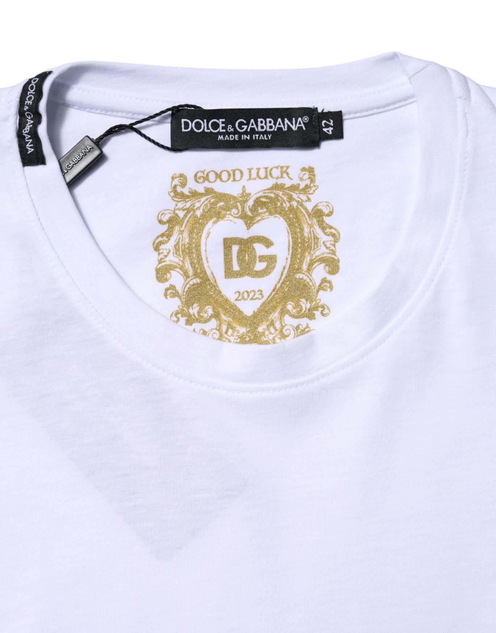 Dolce & Gabbana White Cotton Goodluck 2023 Crew Neck T-shirt - RIMODA