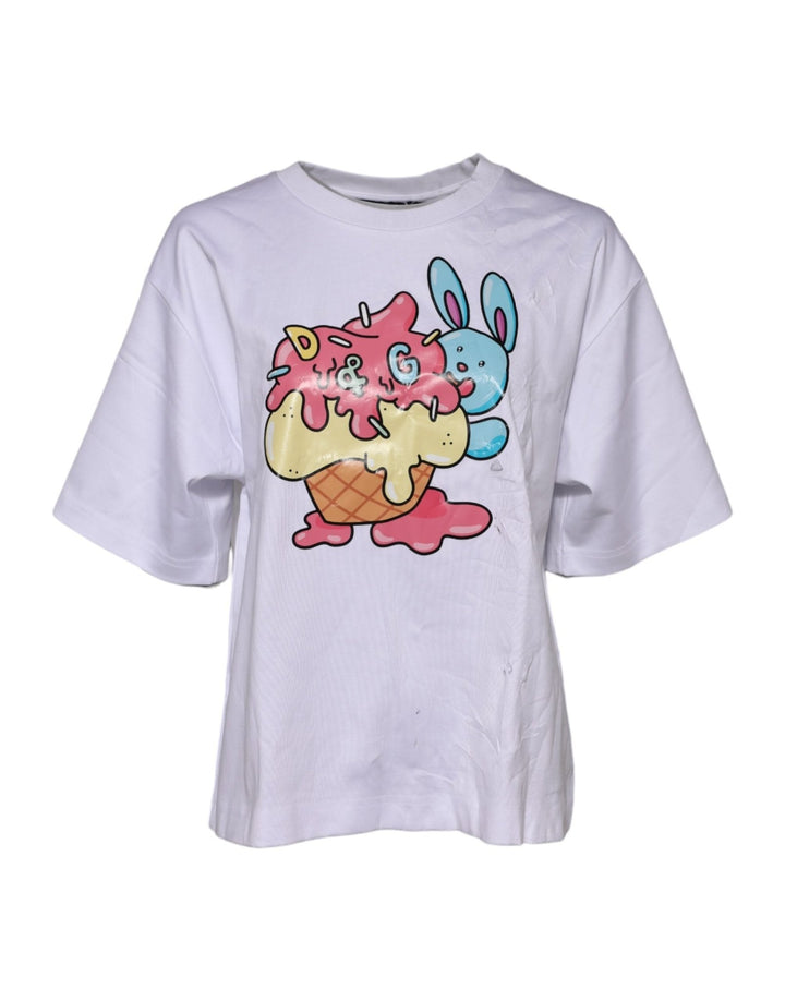 Dolce & Gabbana White Cotton Graphic Print Crew Neck T-shirt - RIMODA