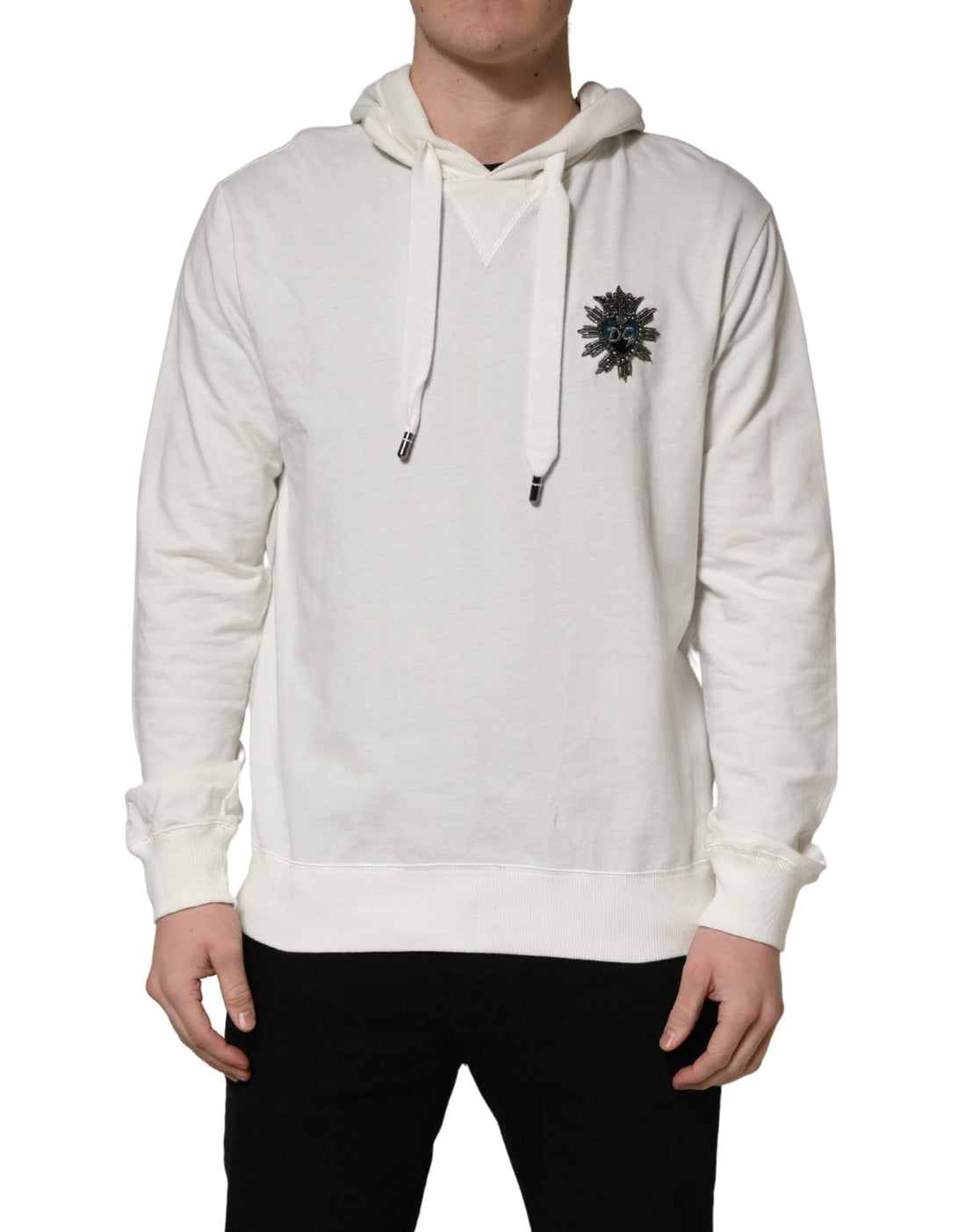 Dolce & Gabbana White Cotton Hooded Sweatshirt Sweater - RIMODA