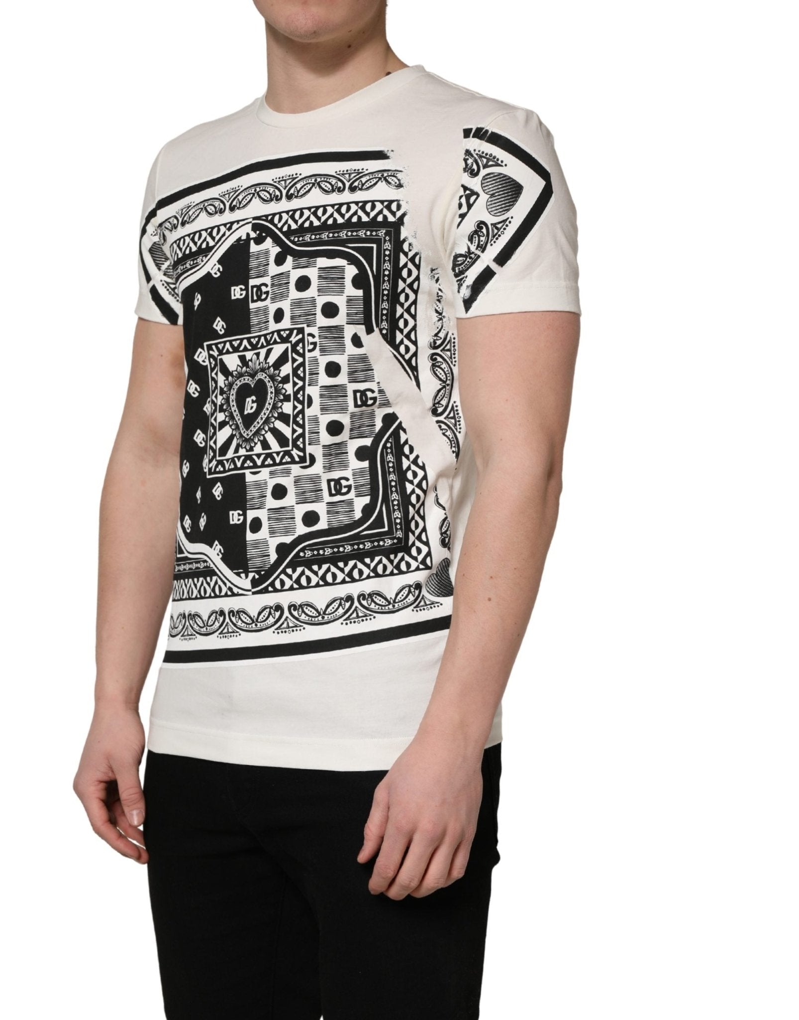Dolce & Gabbana White Cotton Logo Bandana Print Men T-shirt - RIMODA