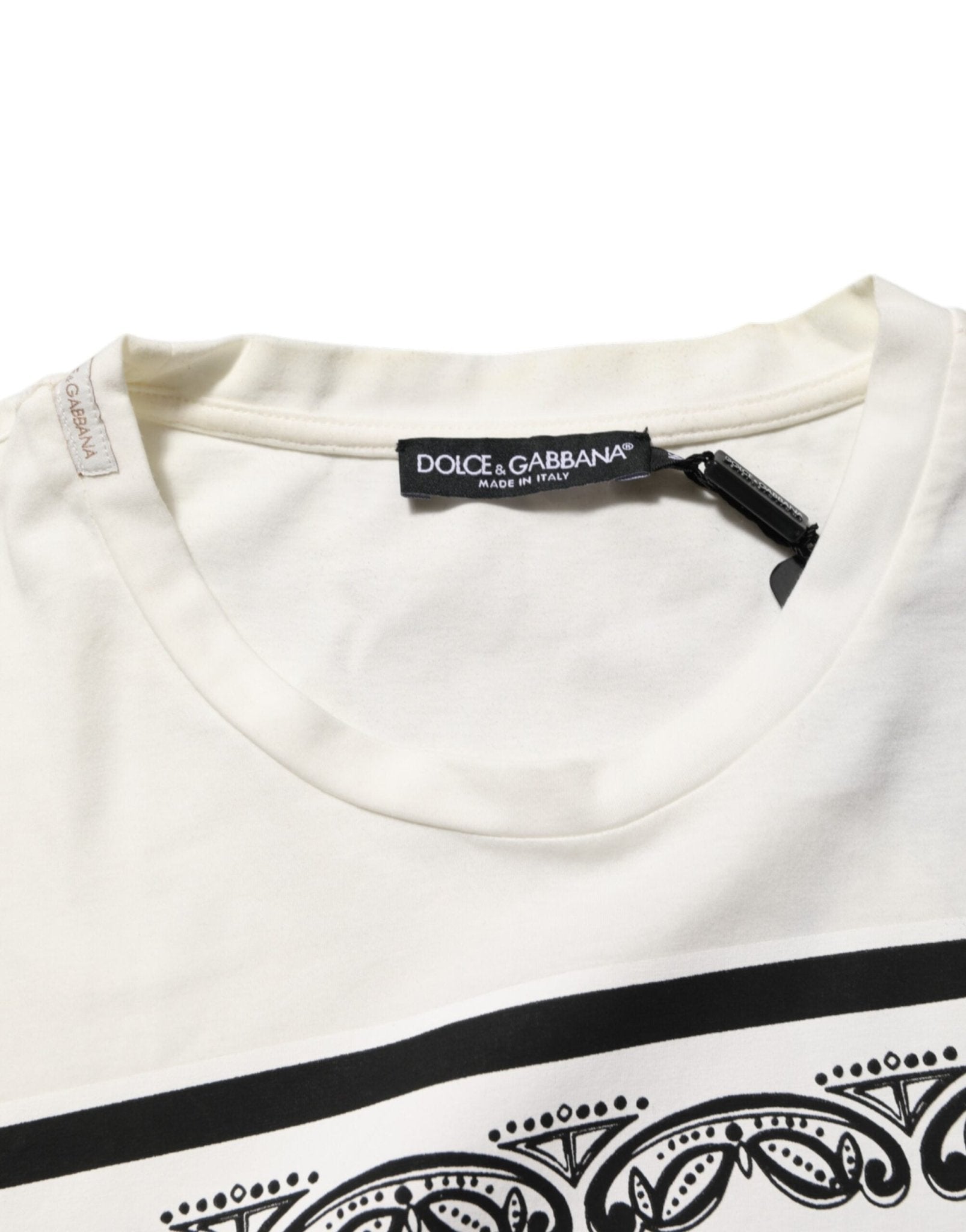 Dolce & Gabbana White Cotton Logo Bandana Print Men T-shirt - RIMODA
