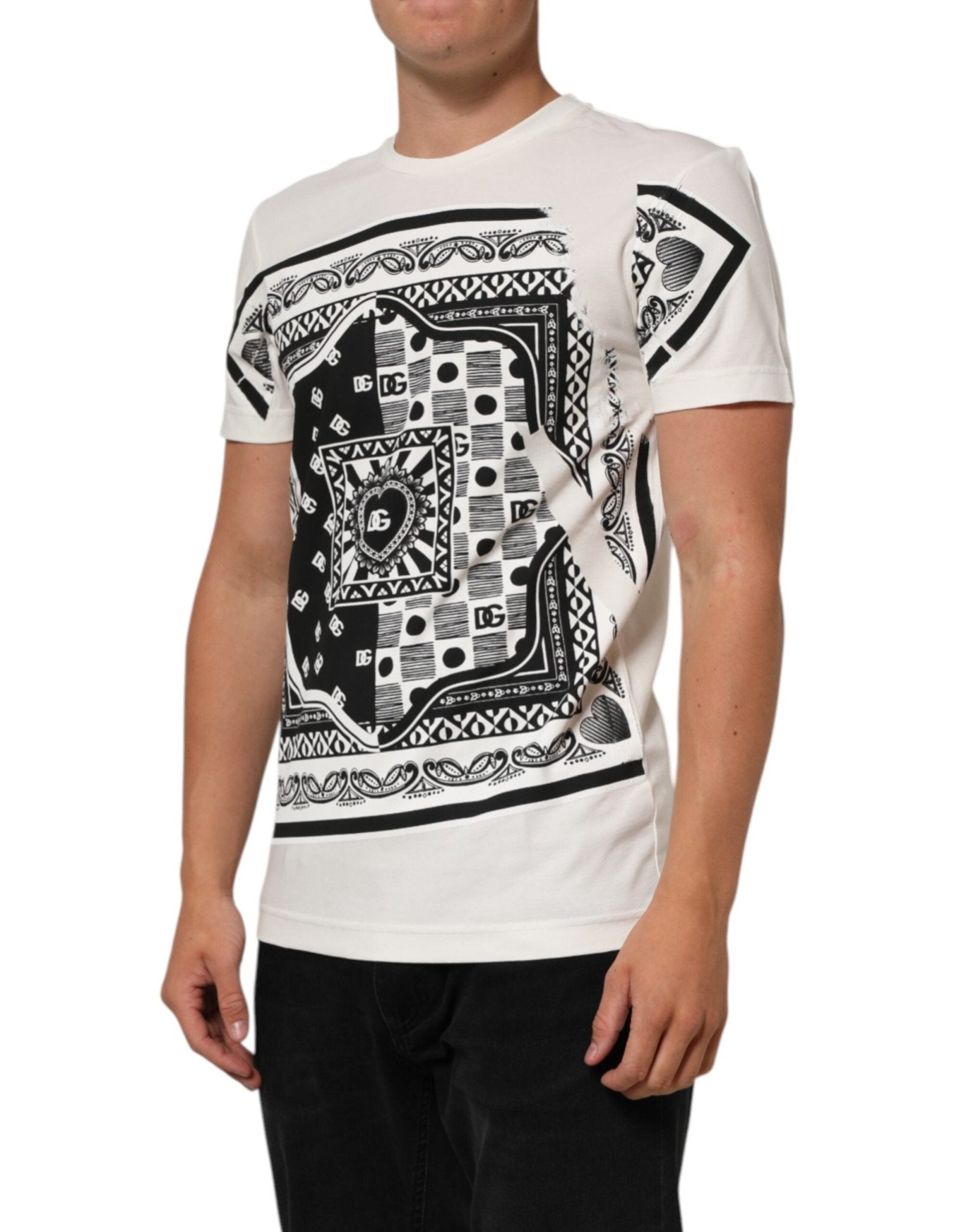 Dolce & Gabbana White Cotton Logo Bandana Print Men T-shirt - RIMODA
