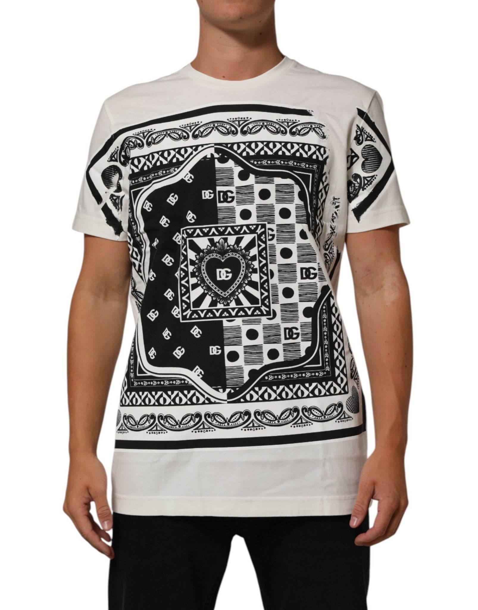 Dolce & Gabbana White Cotton Logo Bandana Print Men T-shirt - RIMODA