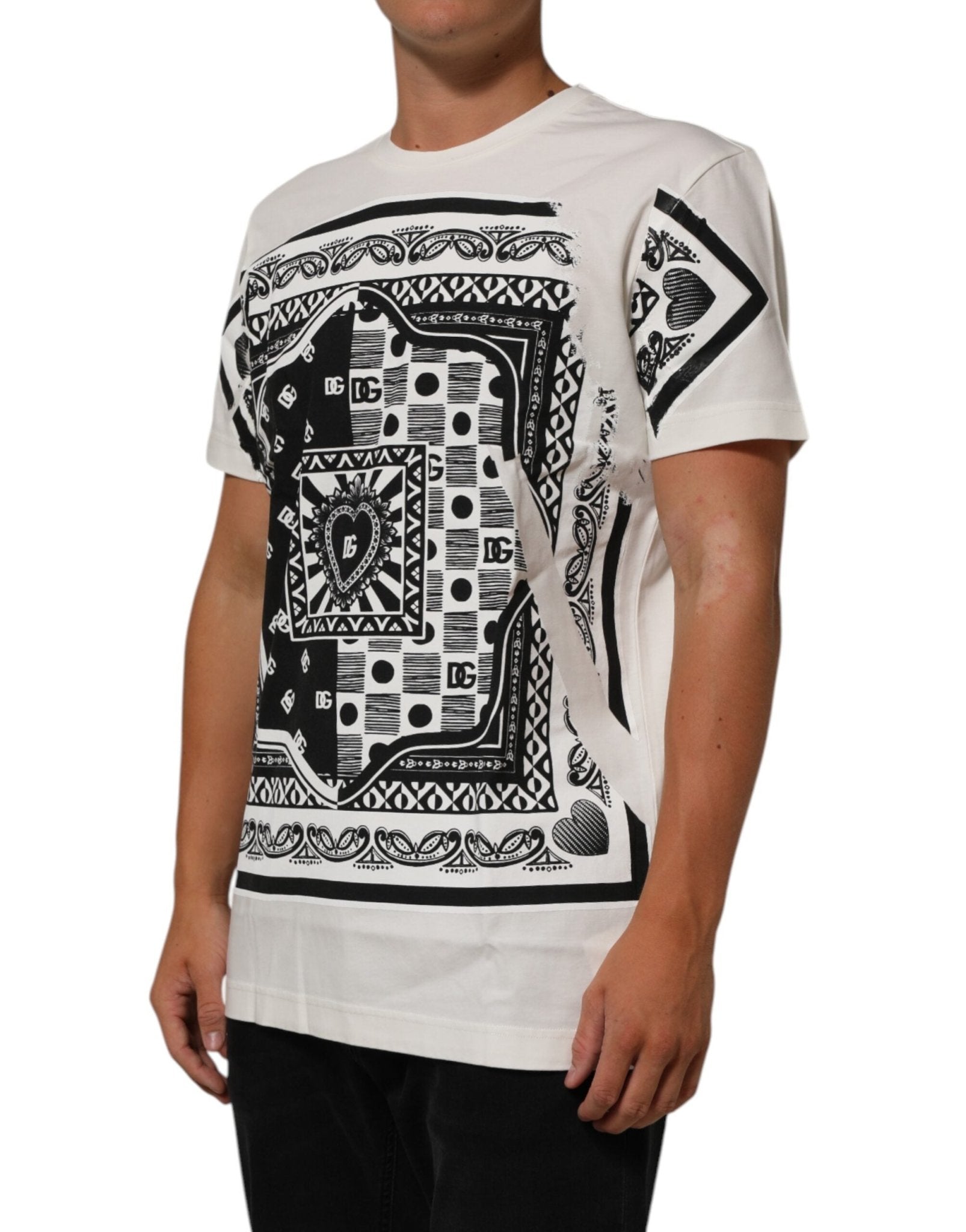 Dolce & Gabbana White Cotton Logo Bandana Print Men T-shirt - RIMODA