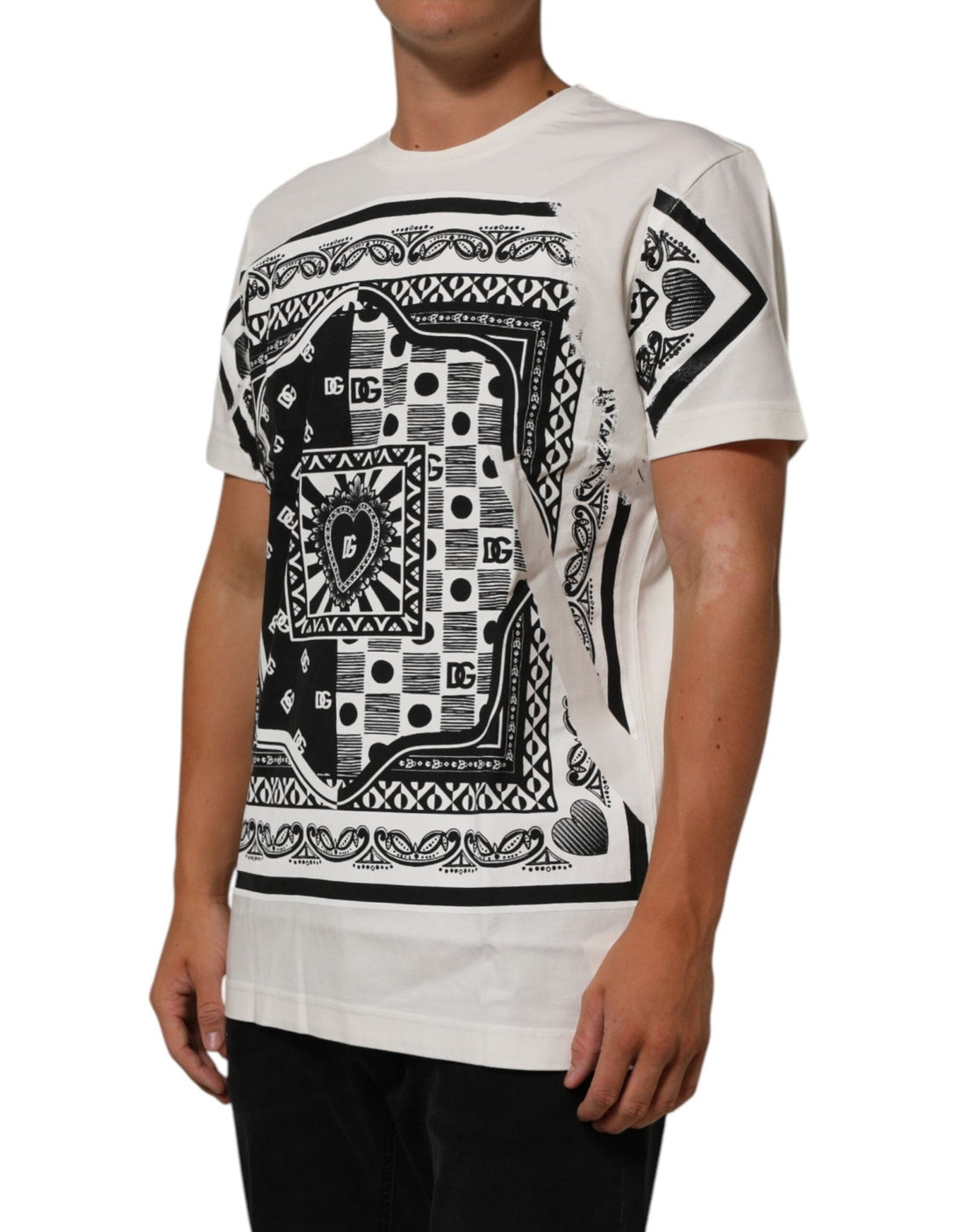 Dolce & Gabbana White Cotton Logo Bandana Print Men T-shirt - RIMODA