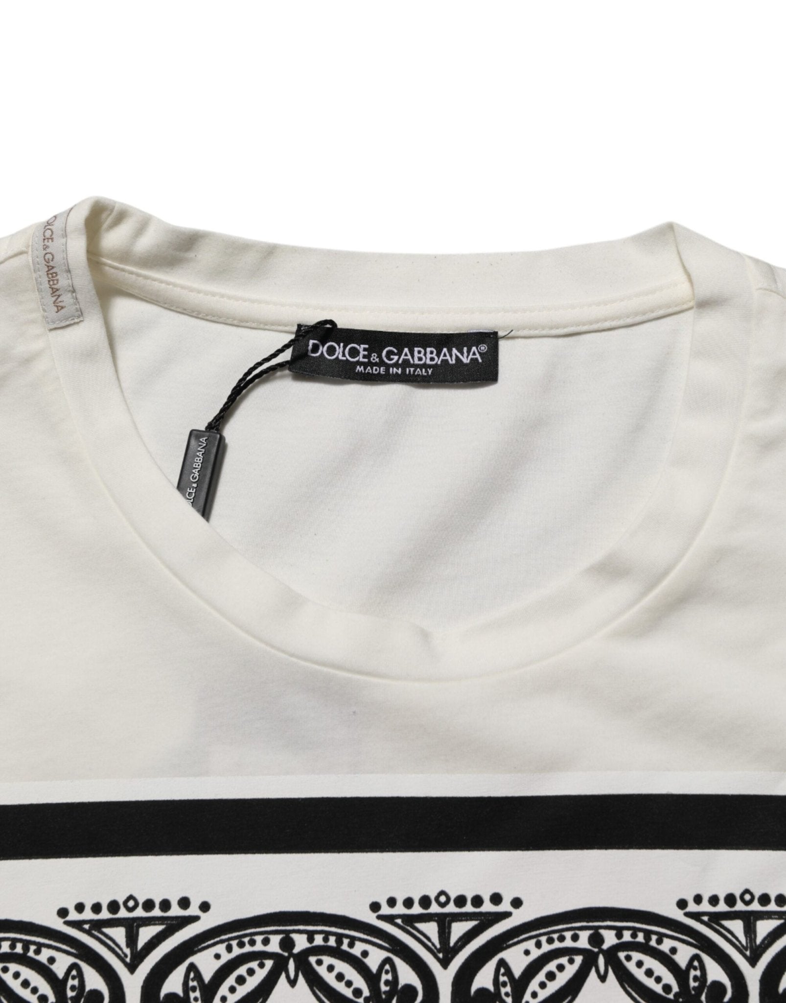Dolce & Gabbana White Cotton Logo Bandana Print Men T-shirt - RIMODA