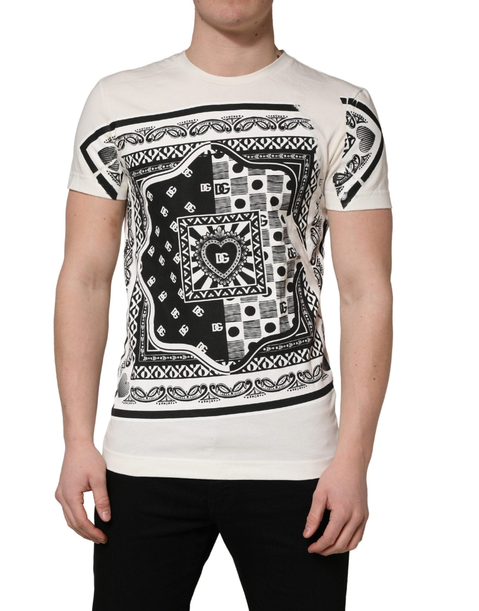Dolce & Gabbana White Cotton Logo Bandana Print Men T-shirt - RIMODA