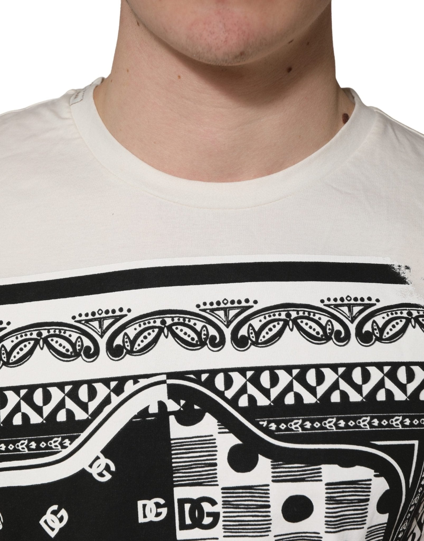 Dolce & Gabbana White Cotton Logo Bandana Print Men T-shirt - RIMODA