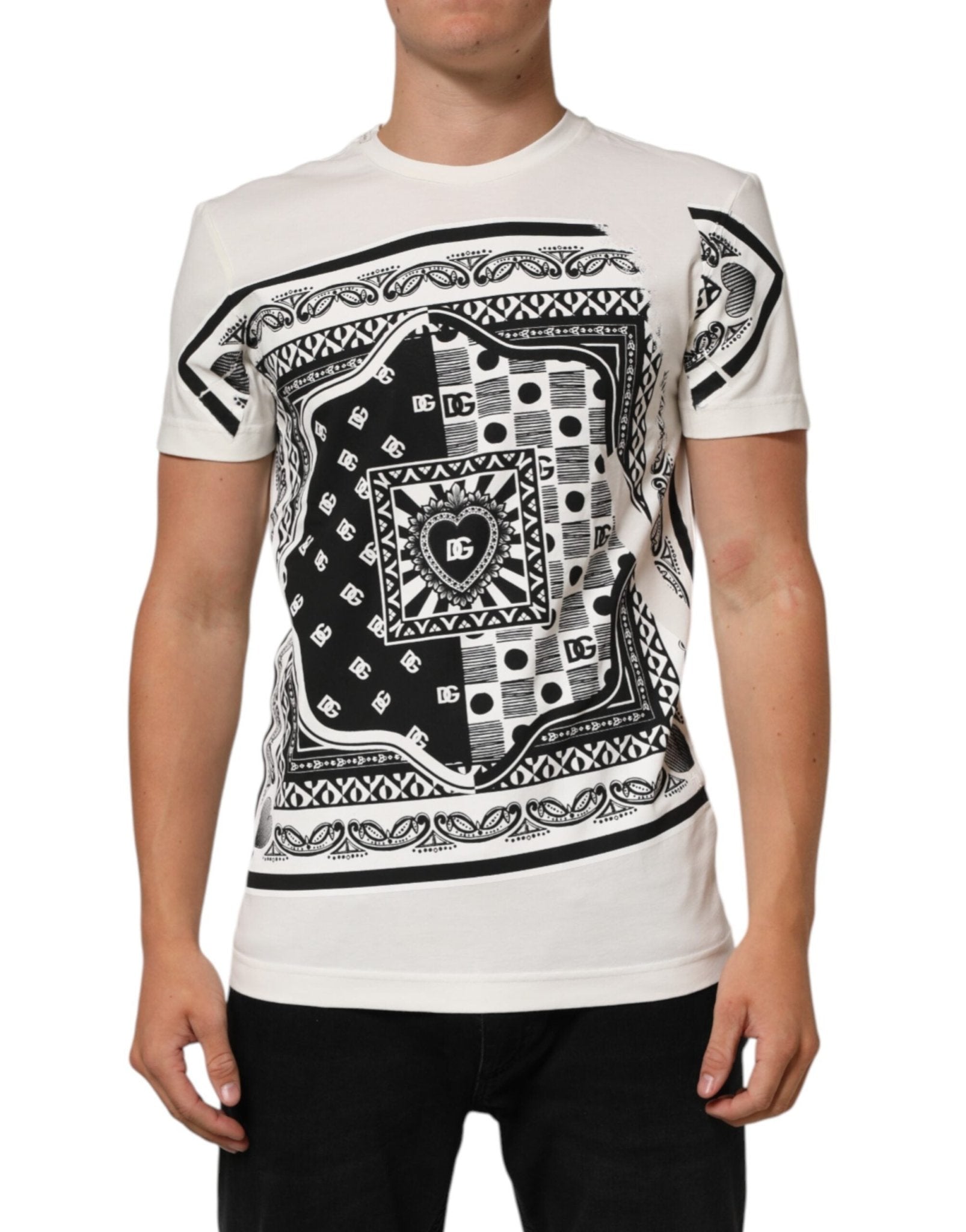 Dolce & Gabbana White Cotton Logo Bandana Print Men T-shirt - RIMODA