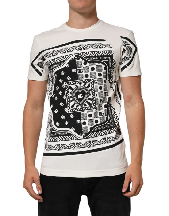 Dolce & Gabbana White Cotton Logo Bandana Print Men T-shirt - RIMODA