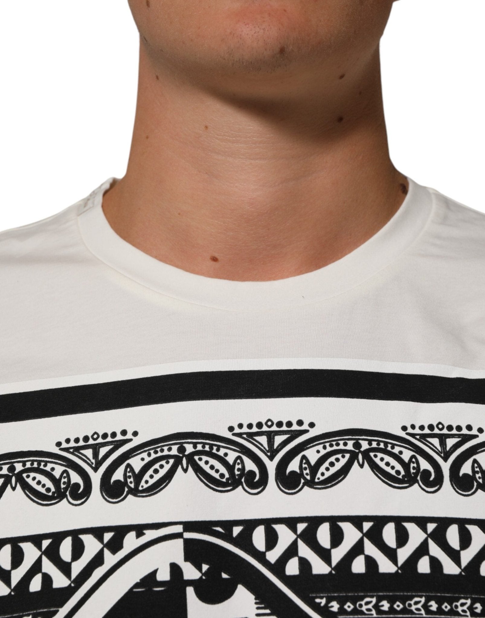 Dolce & Gabbana White Cotton Logo Bandana Print Men T-shirt - RIMODA