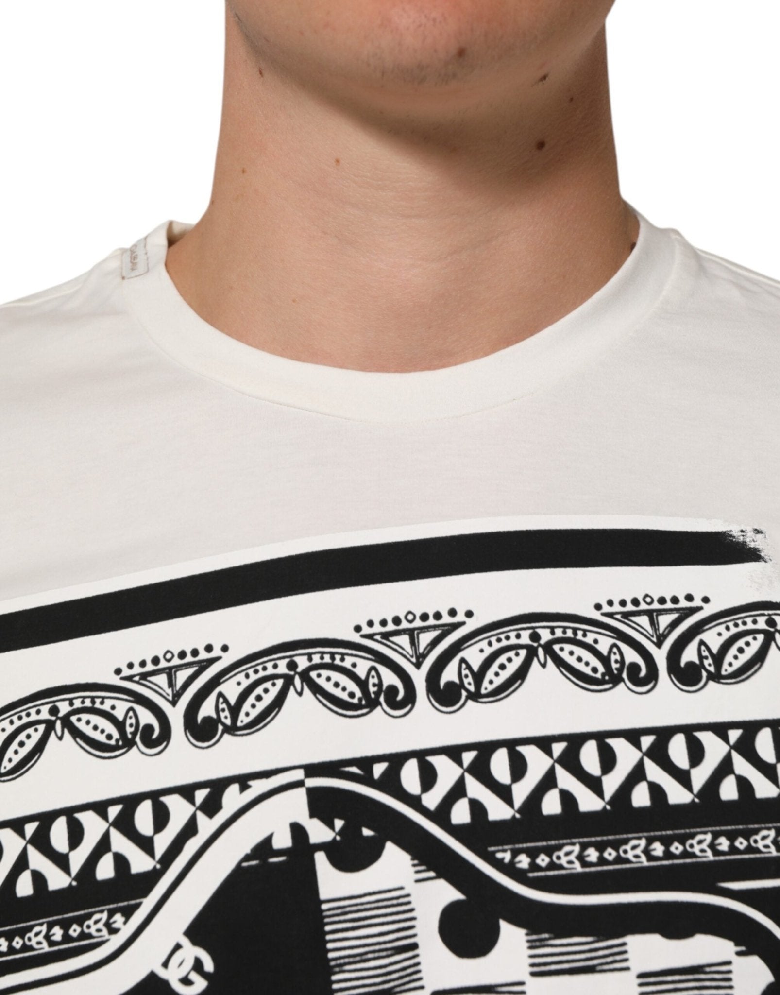 Dolce & Gabbana White Cotton Logo Bandana Print Men T-shirt - RIMODA